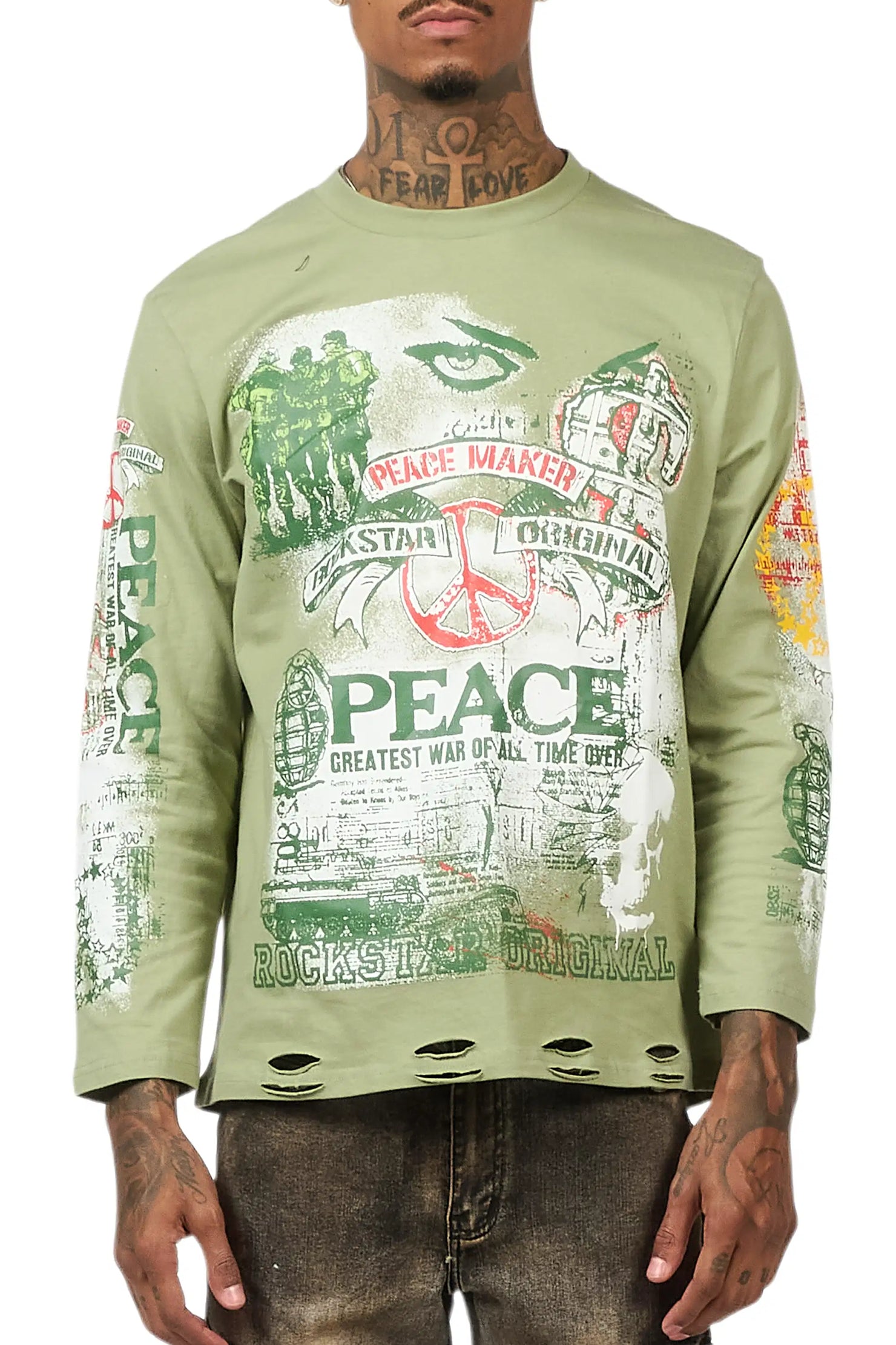 Saeko Olive Long Sleeve Graphic T-Shirt