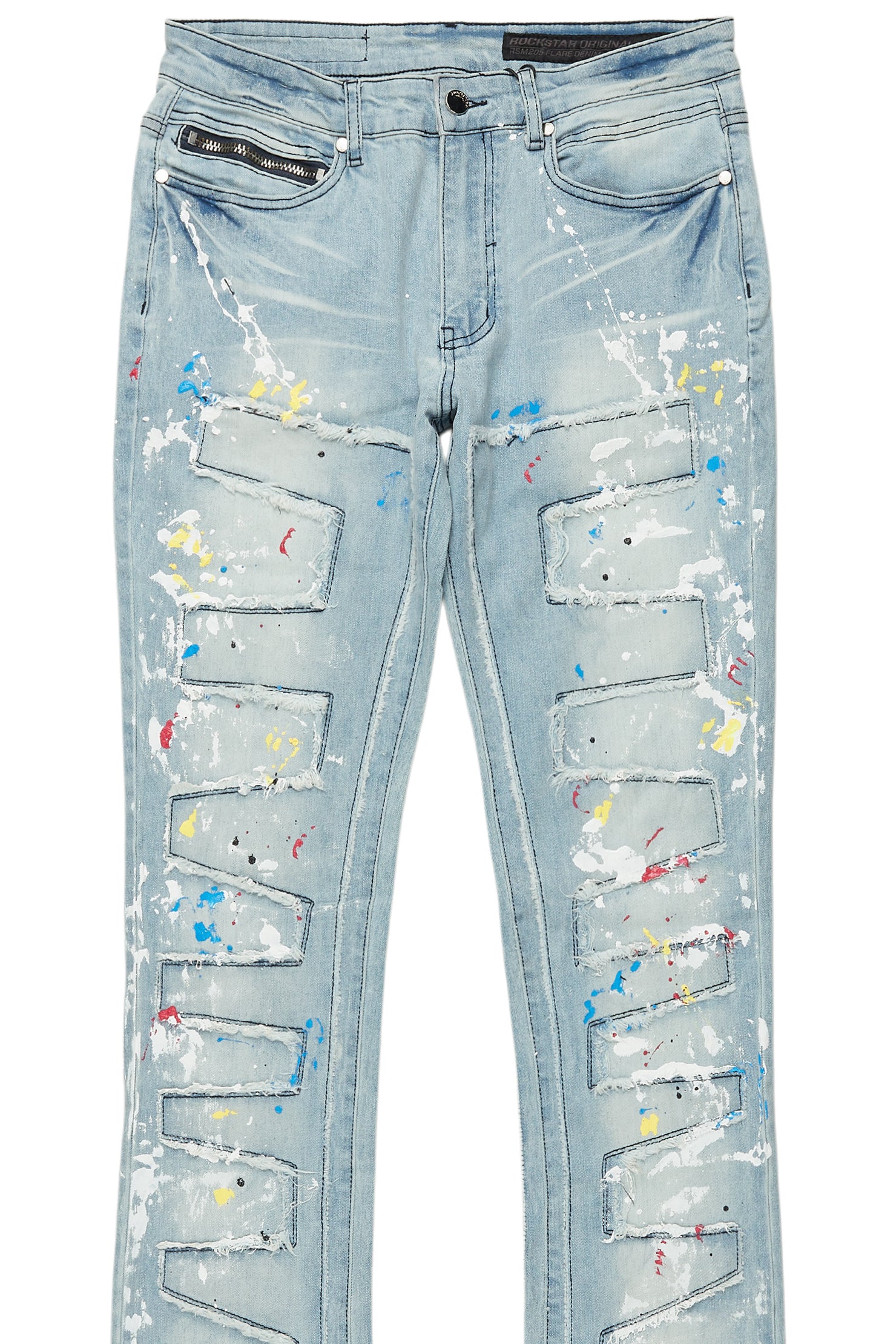 Shaddie Light Blue Painter Stacked Flare Jean