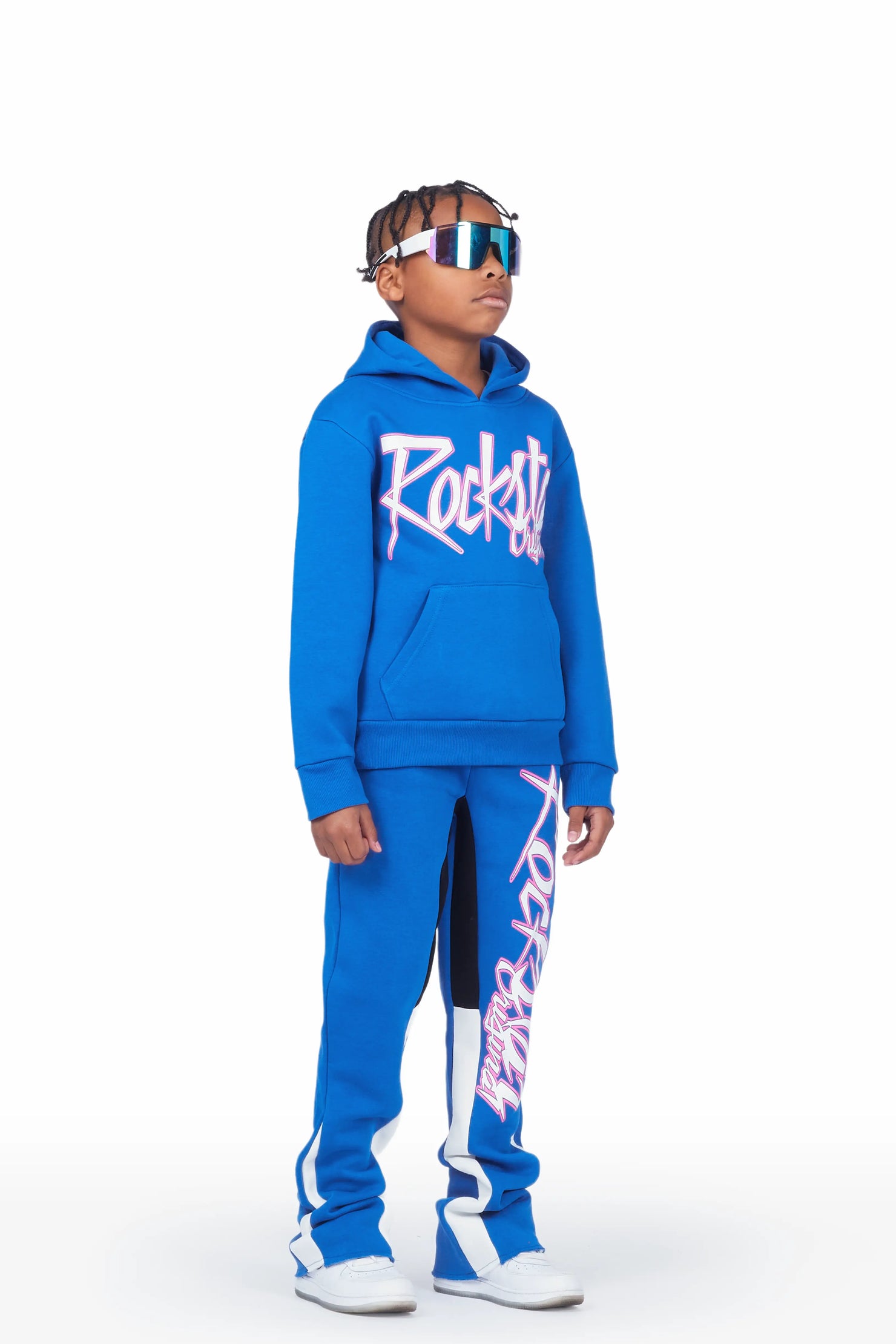 Boys Kalibre Royal Blue Hoodie Stacked Flare Track Set