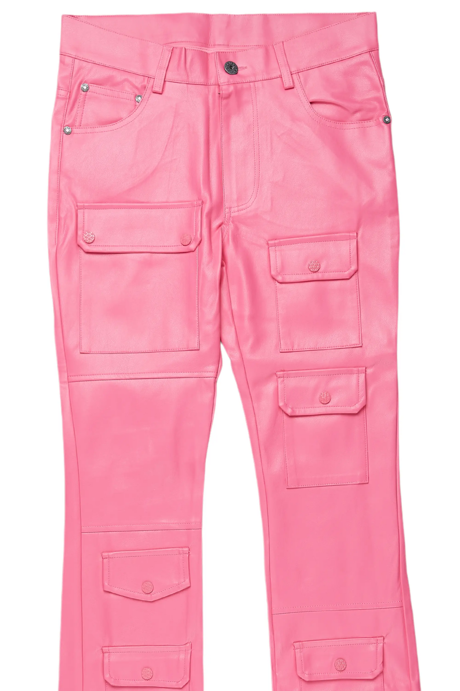 Barossa Hot Pink PU Cargo Stacked Flare Jean