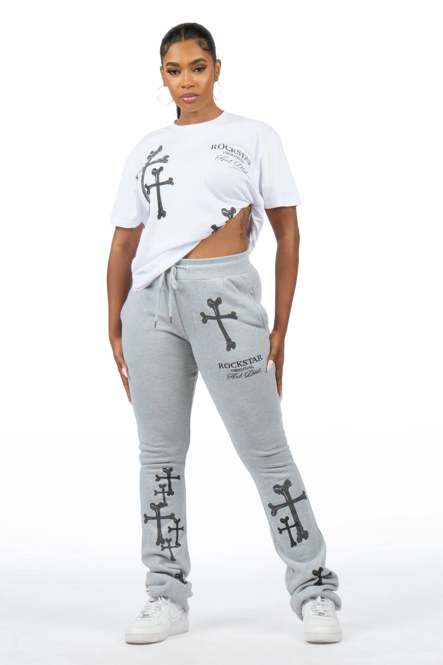 Quanzina White/Heather Grey T-Shirt Stacked Track Set
