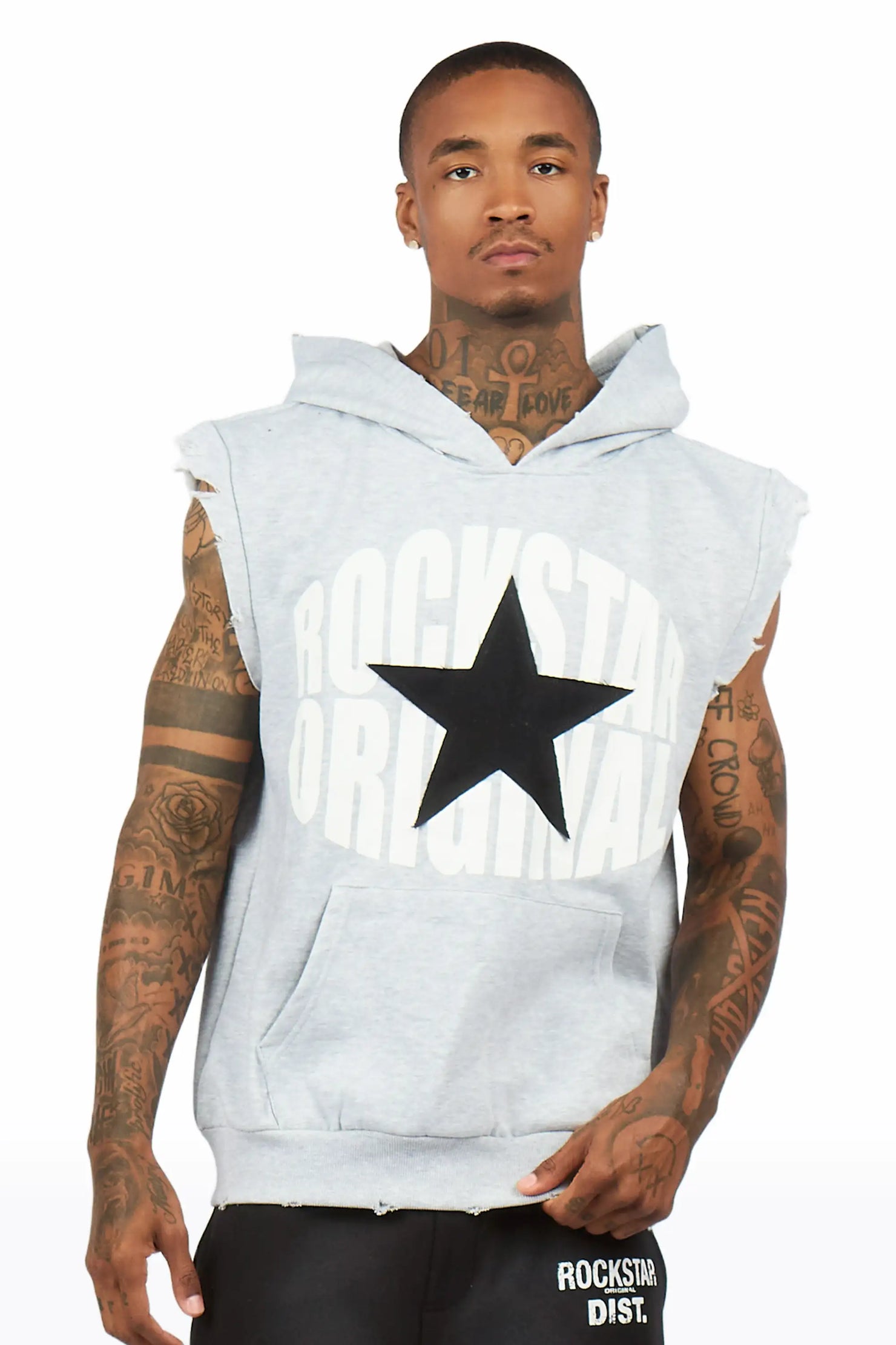 States 2.0 Heather Grey Cut Sleeve Hoodie