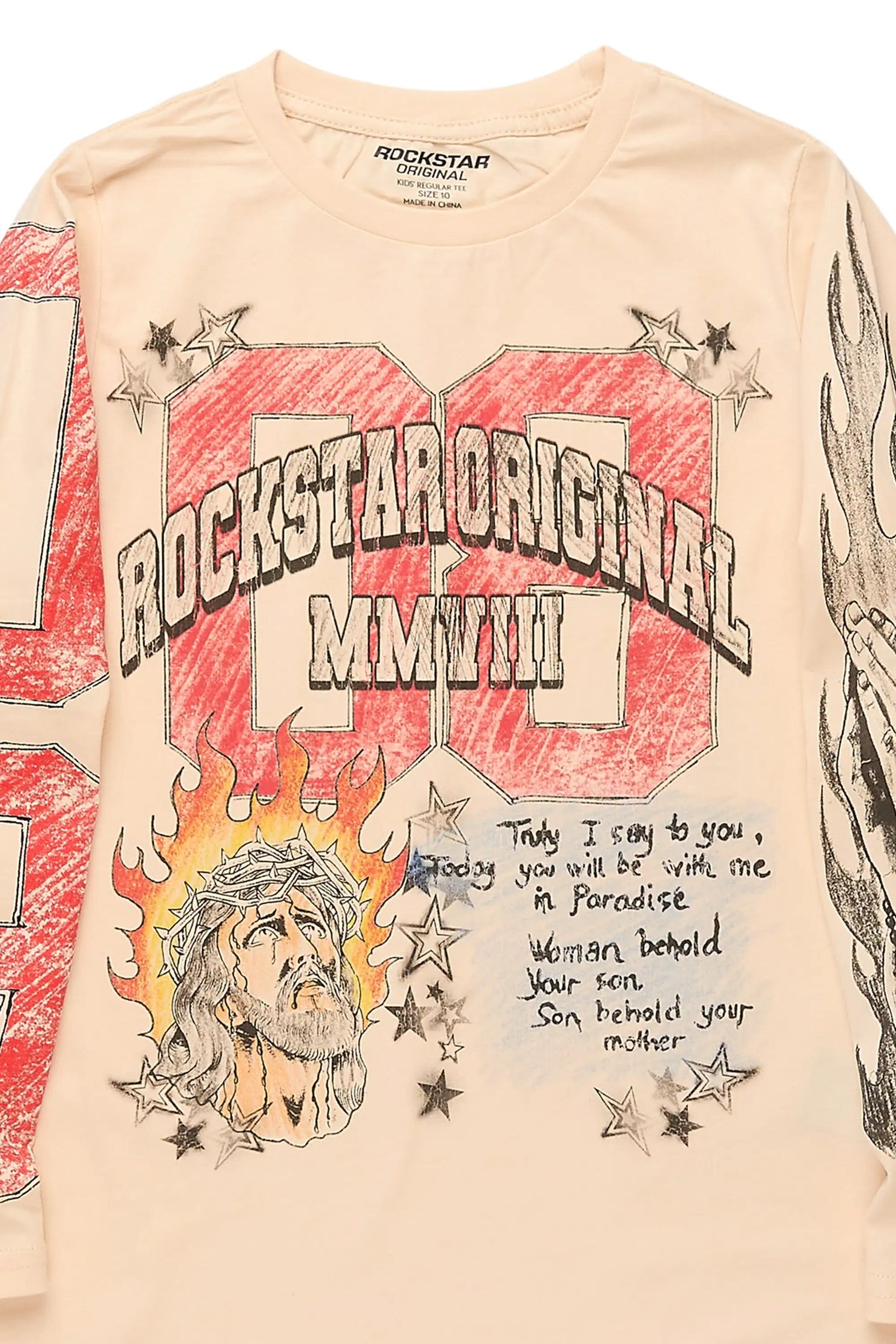 Boys Jesus Crayon Beige Long Sleeve Graphic T-Shirt