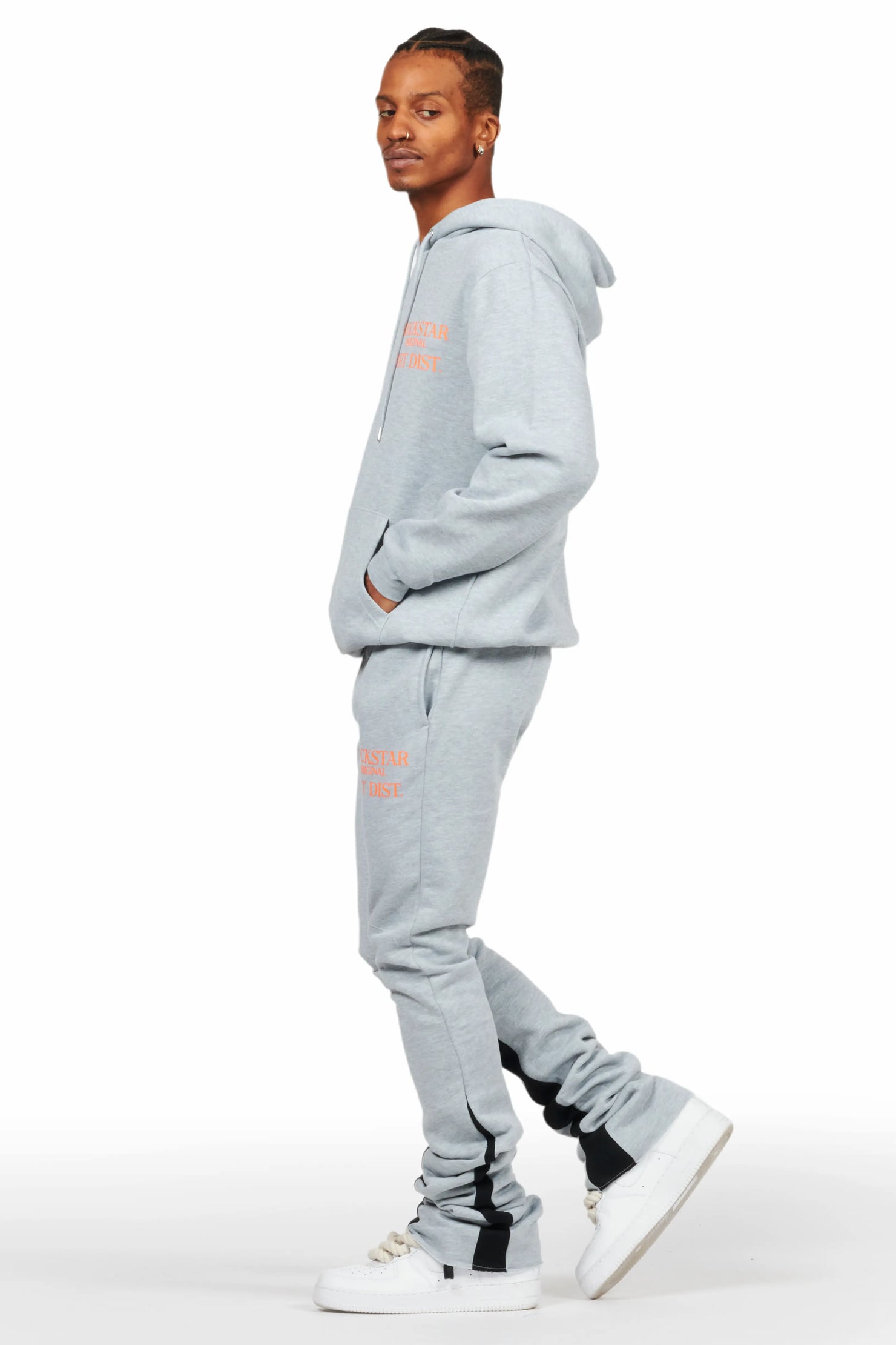 Briggs Heather Grey Hoodie/Super Stacked Flare Track Set