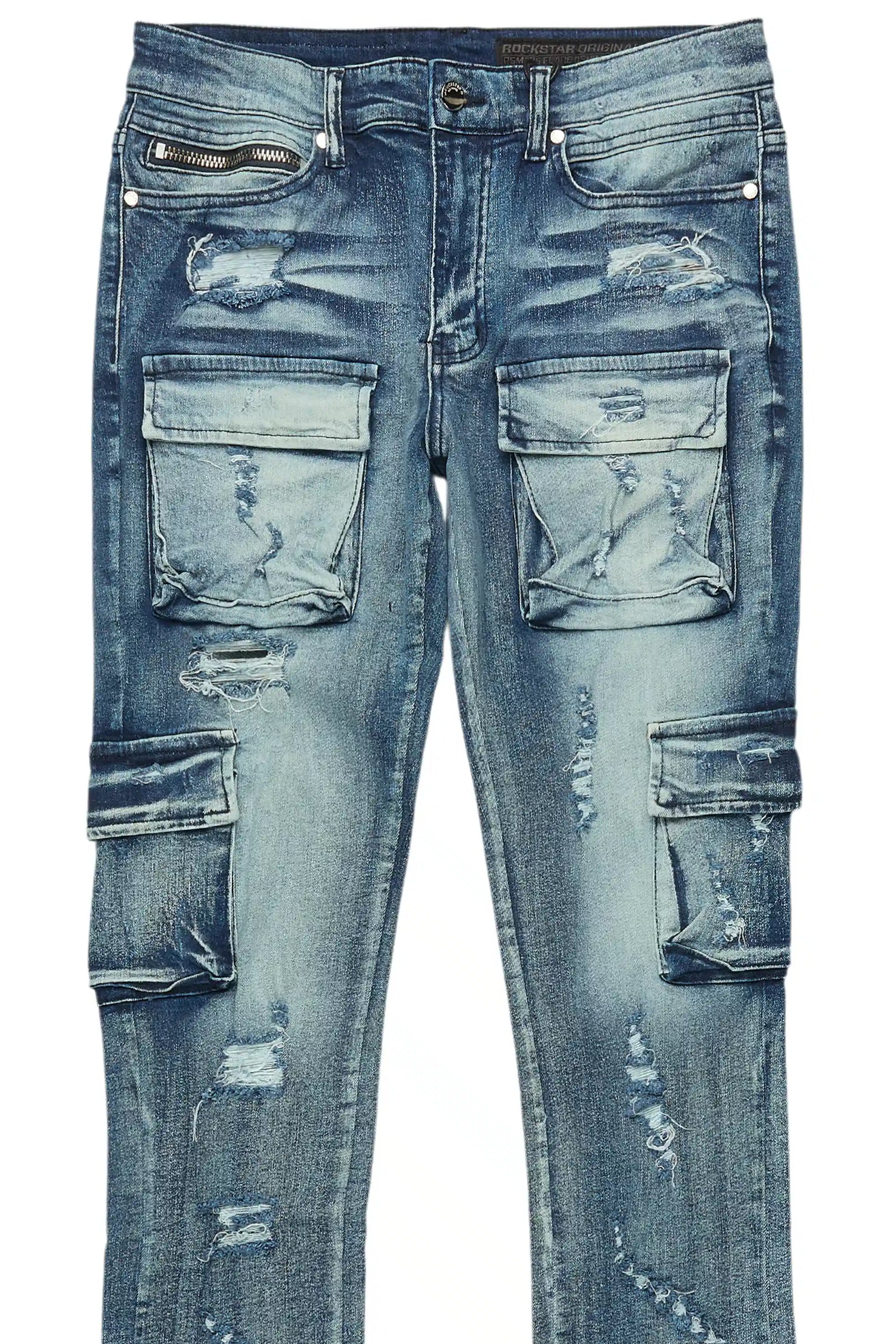 Zaid Dark Blue Stacked Flare Jean