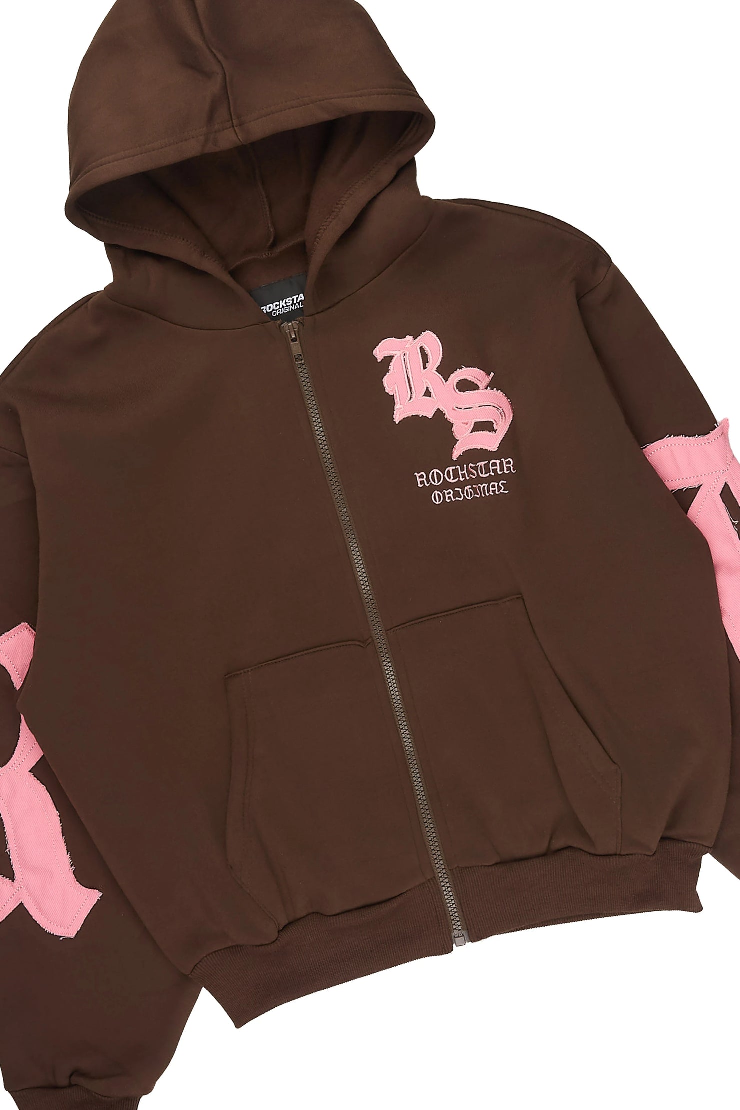 Girls Shironda Brown/Pink Zip Up Hoodie Stacked Track Set