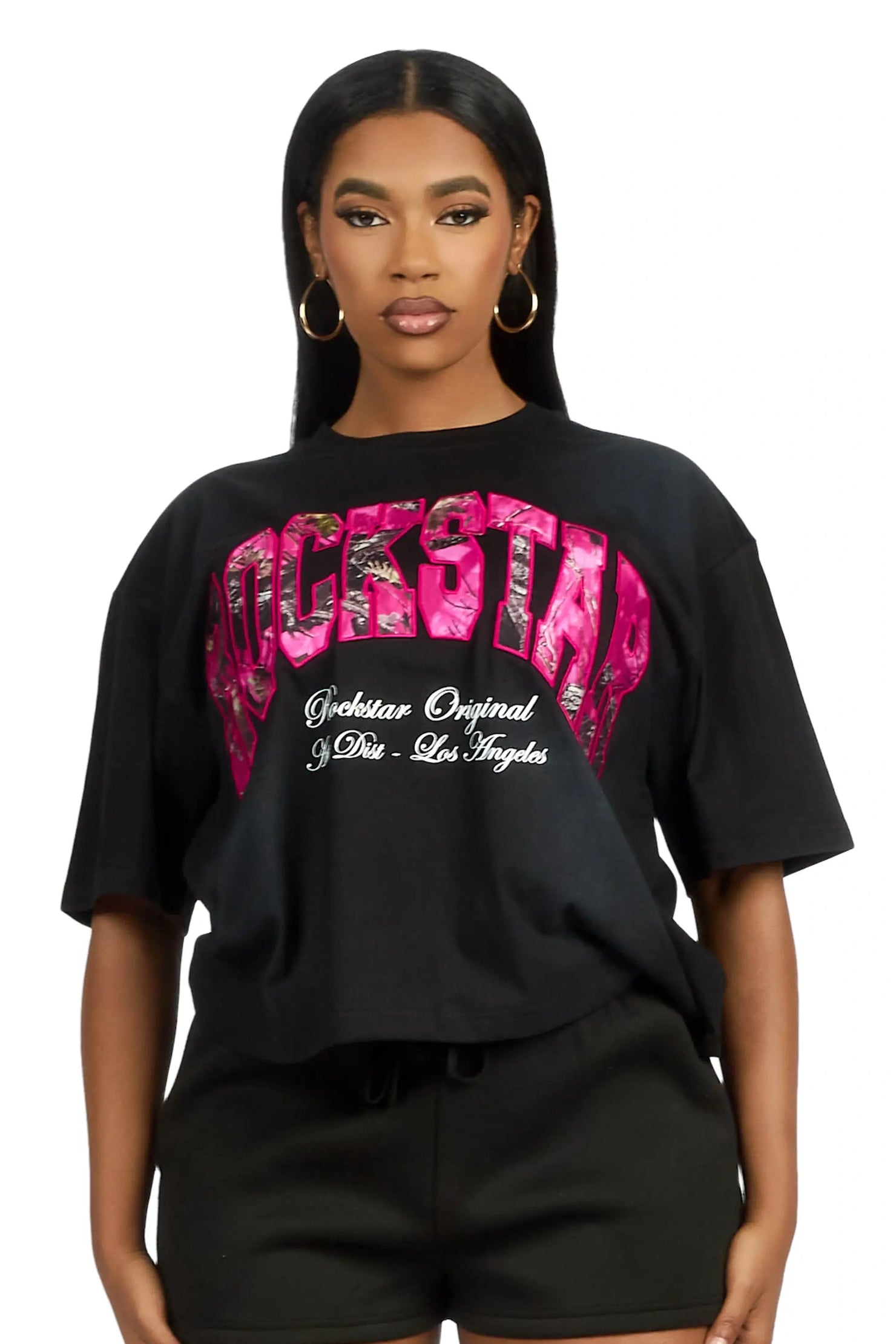 Leyna Black Boxy Crop Tee Shirt