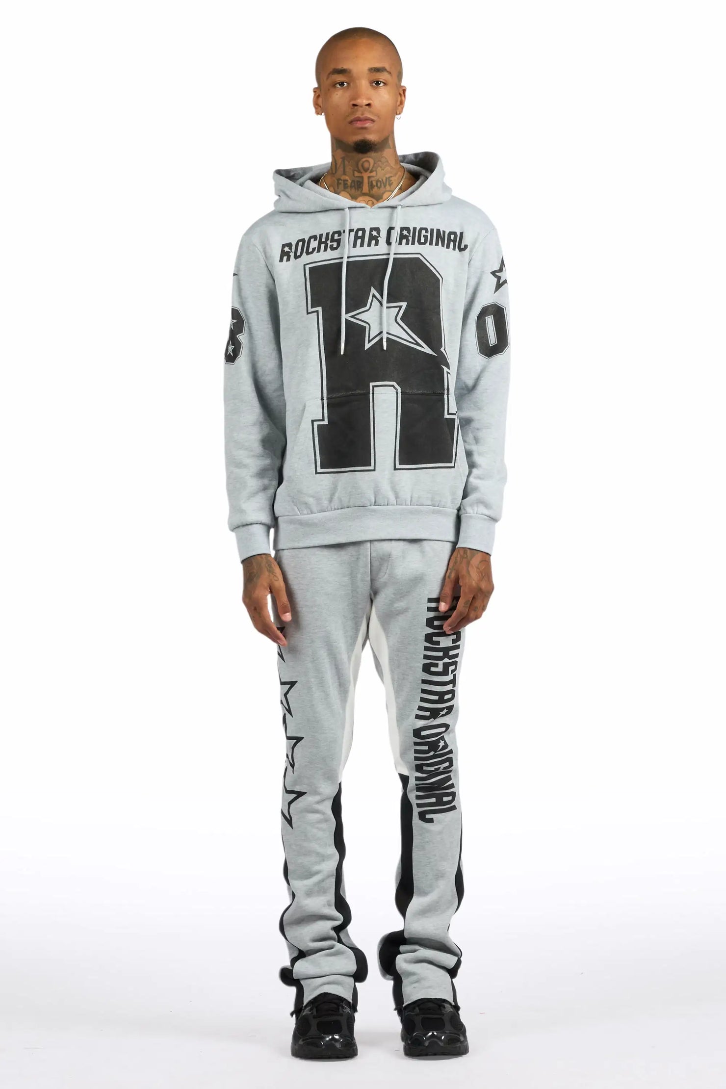 Skender Heather Grey/Black Hoodie/Stacked Flare Track Set