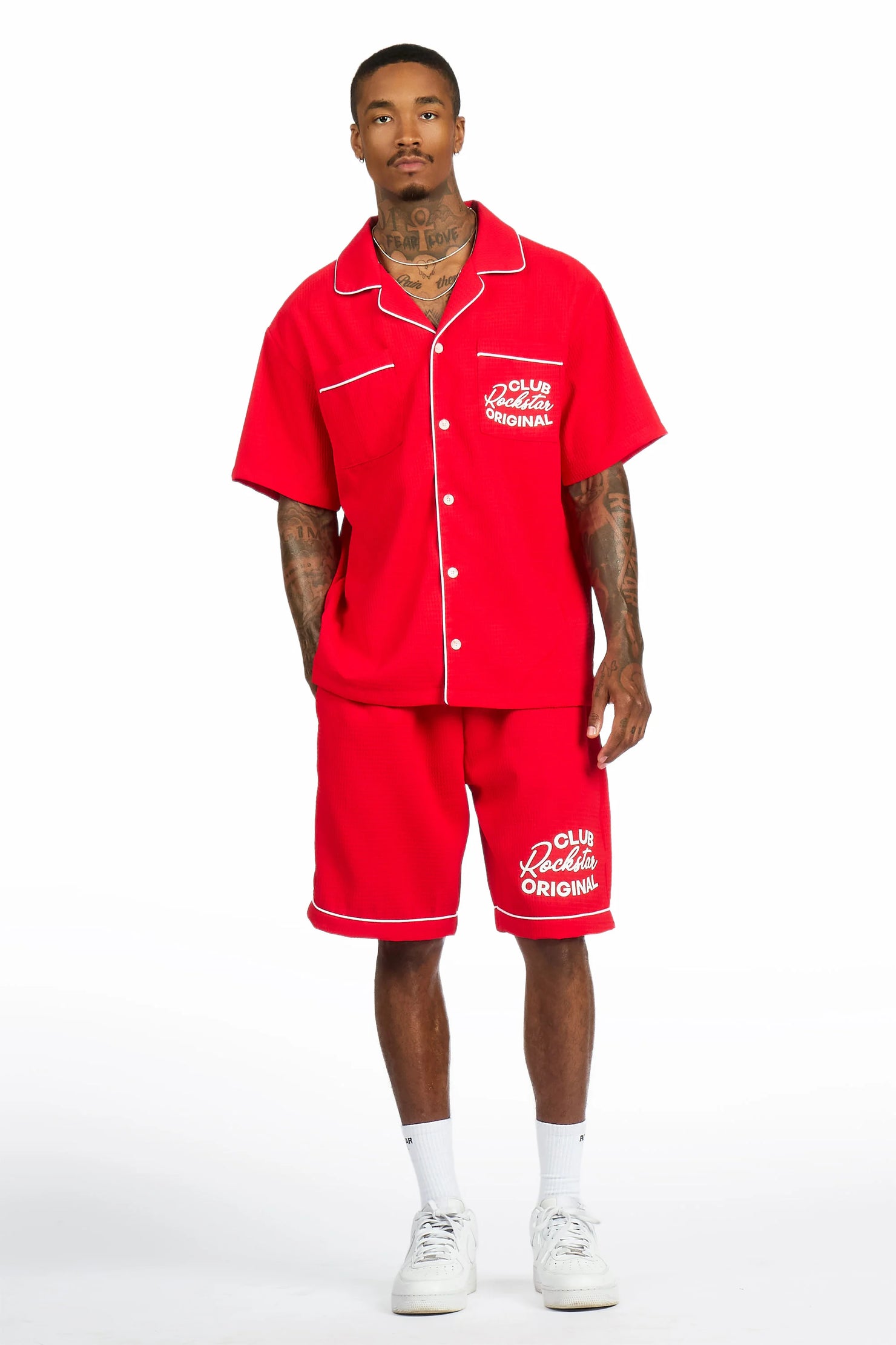 Clarence Red Button Down Shirt/Short Set