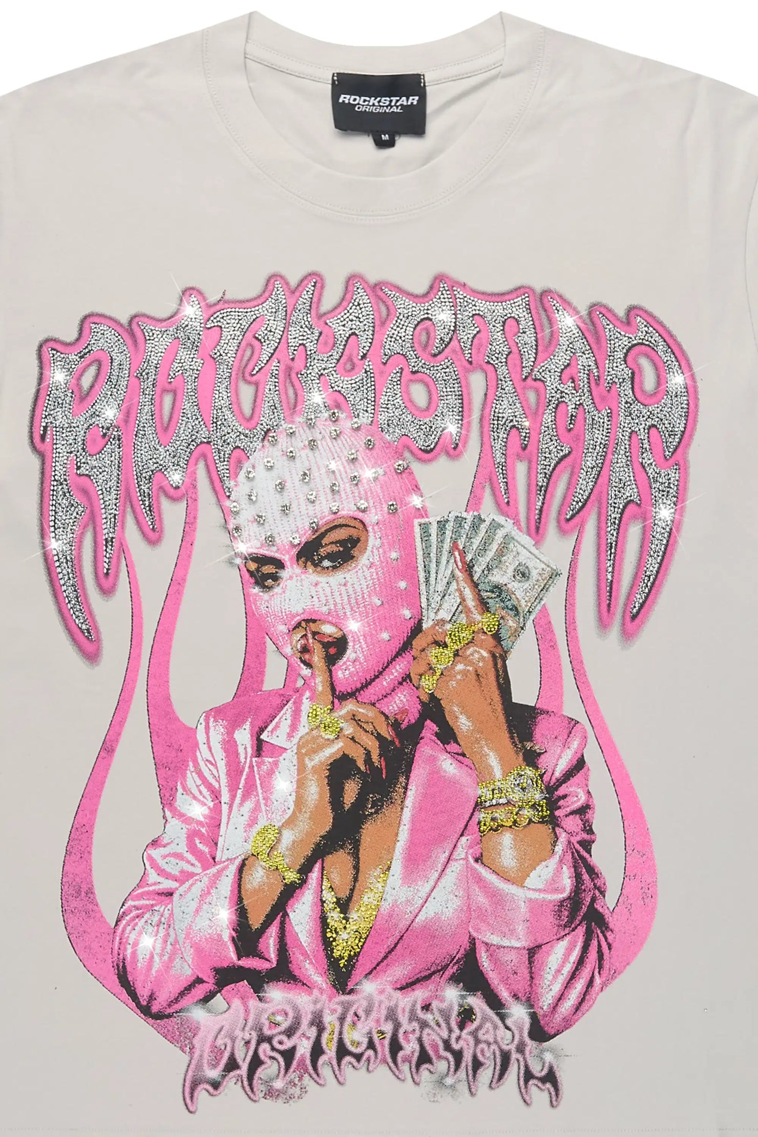 Kookie Grey Rhinestone Short Sleeve Tee Shirt