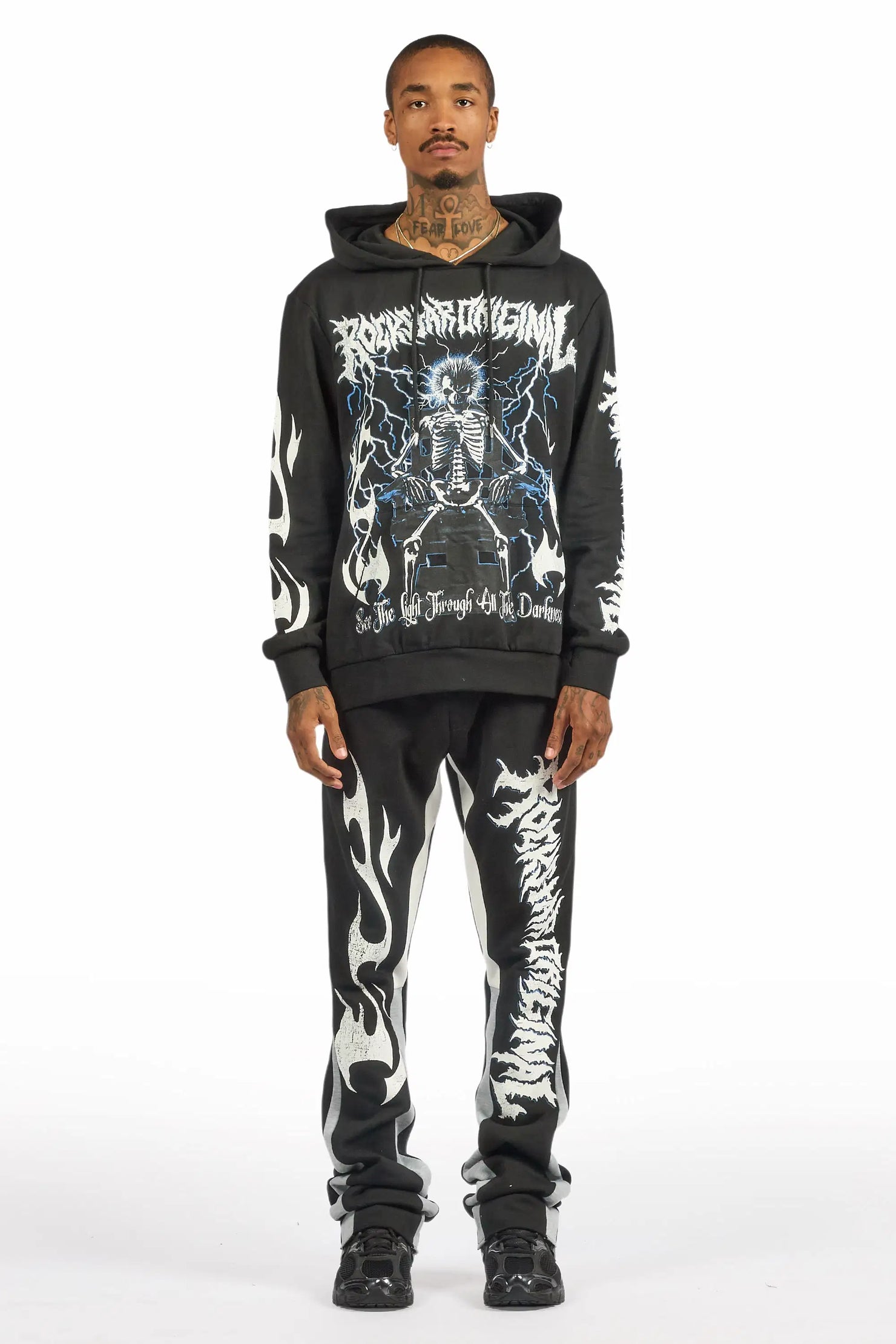 Deathrow Black Hoodie/Stacked Track Pant Set
