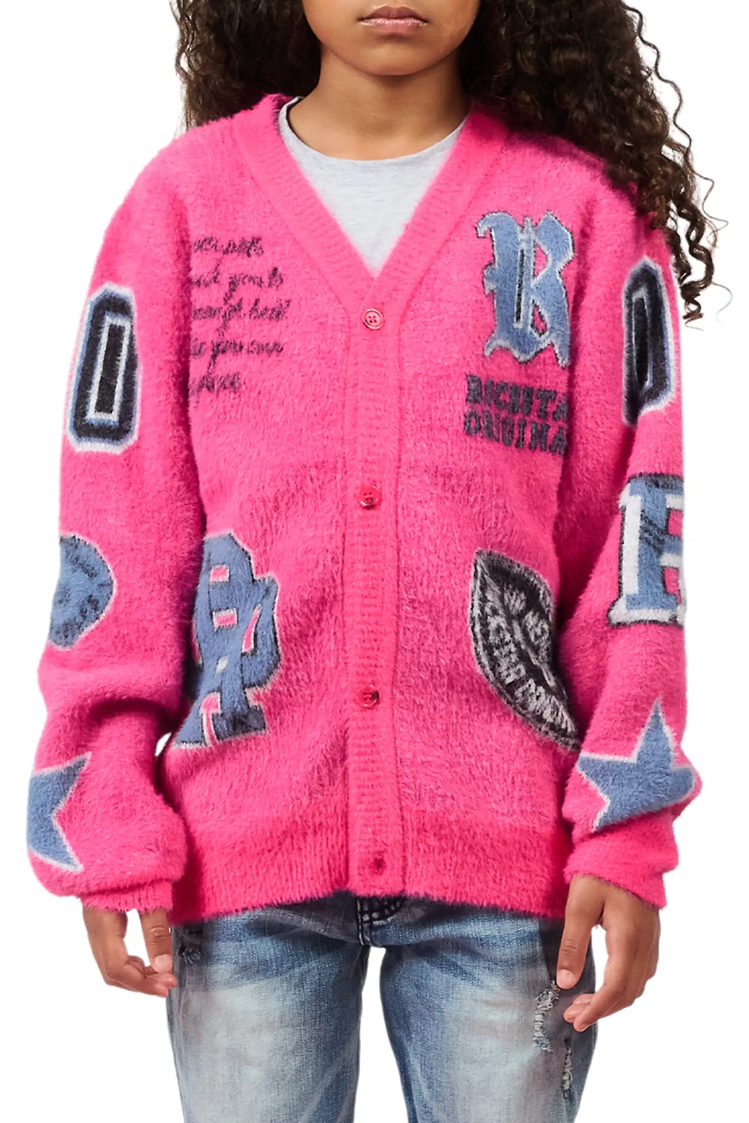 Girls Delling Pink Mohair Knit Cardigan