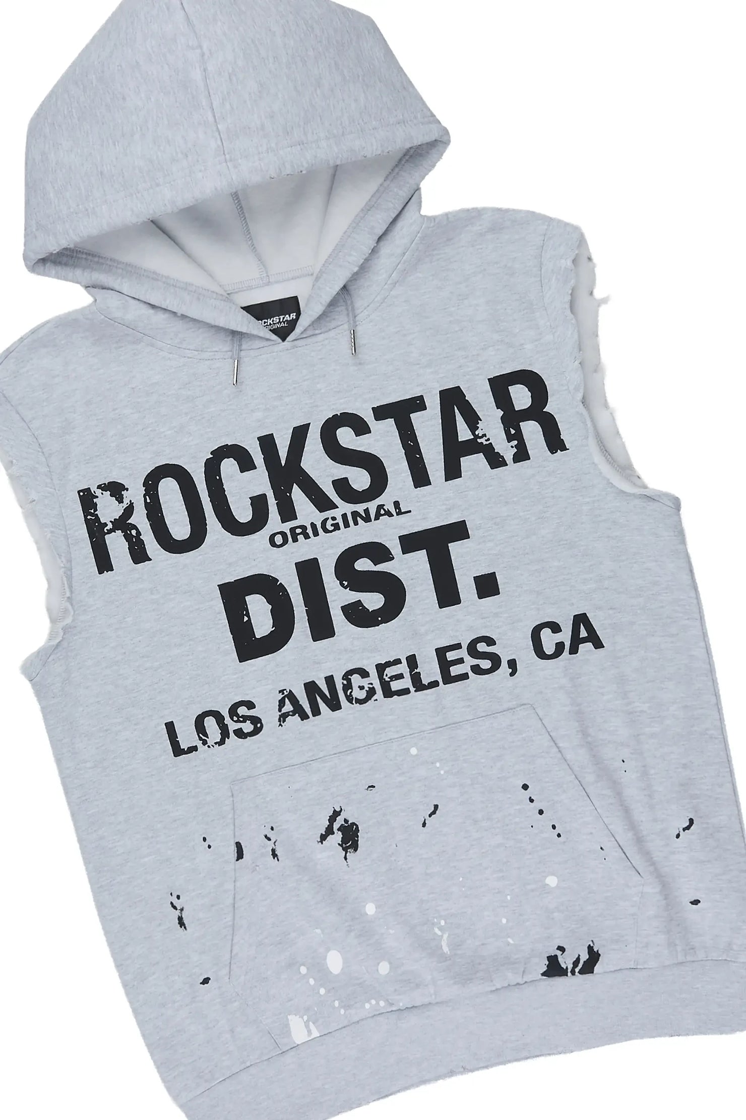 Scottie Heather Grey Cut Off Sleeve Hoodie Short Set