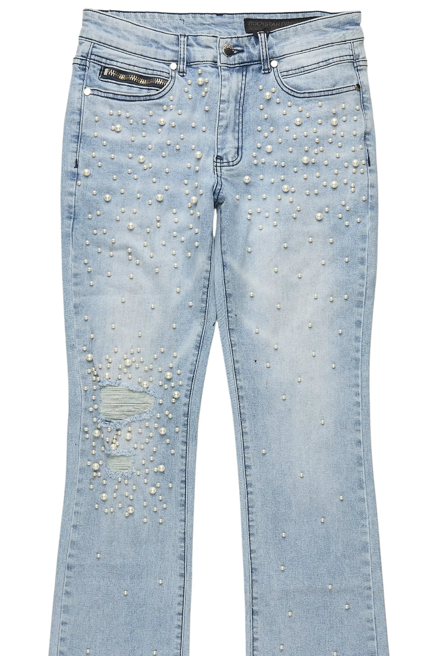 Ziv Pearl Light Blue Stacked Flare Jean