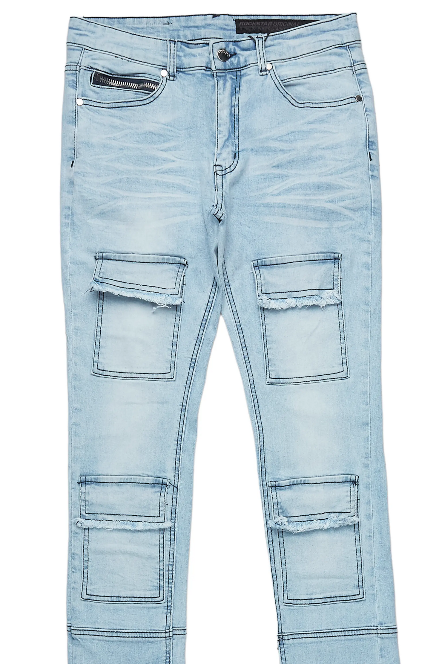 Piet Light Blue Cargo Super Stacked Flare Jean
