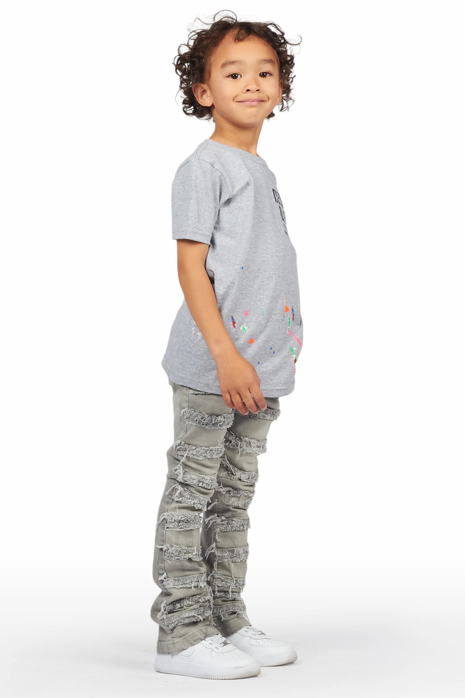 Boys Lajos Grey T-Shirt/Stacked Flare Jean Set