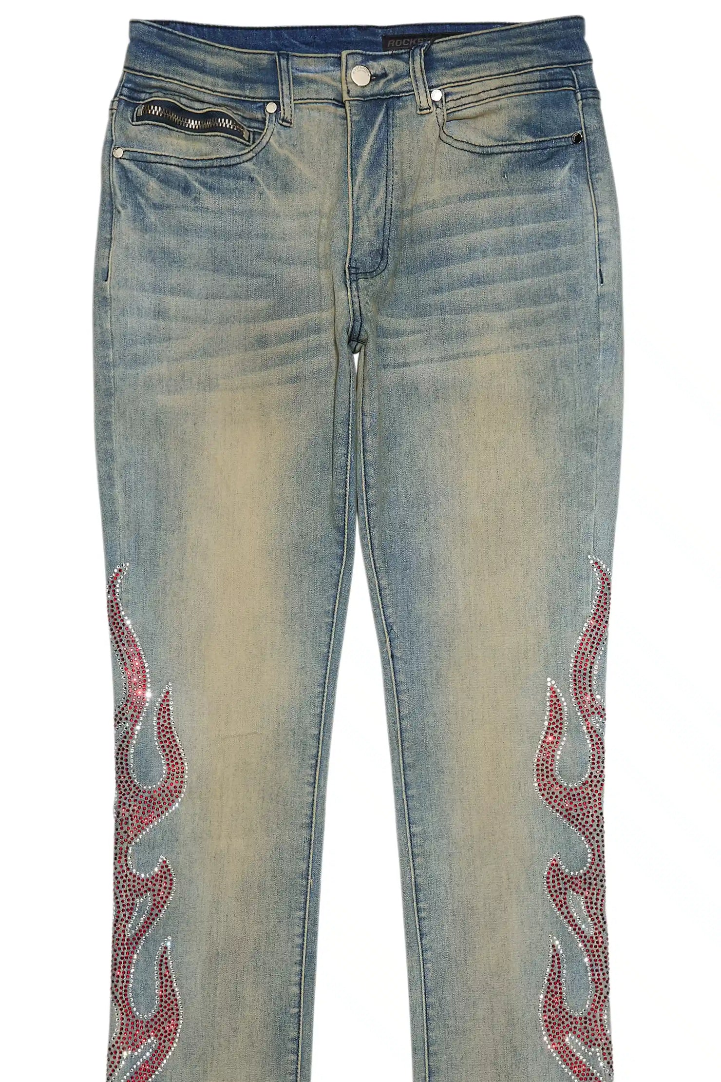 Sword Vintage Blue Rhinestone Stacked Flare Jean