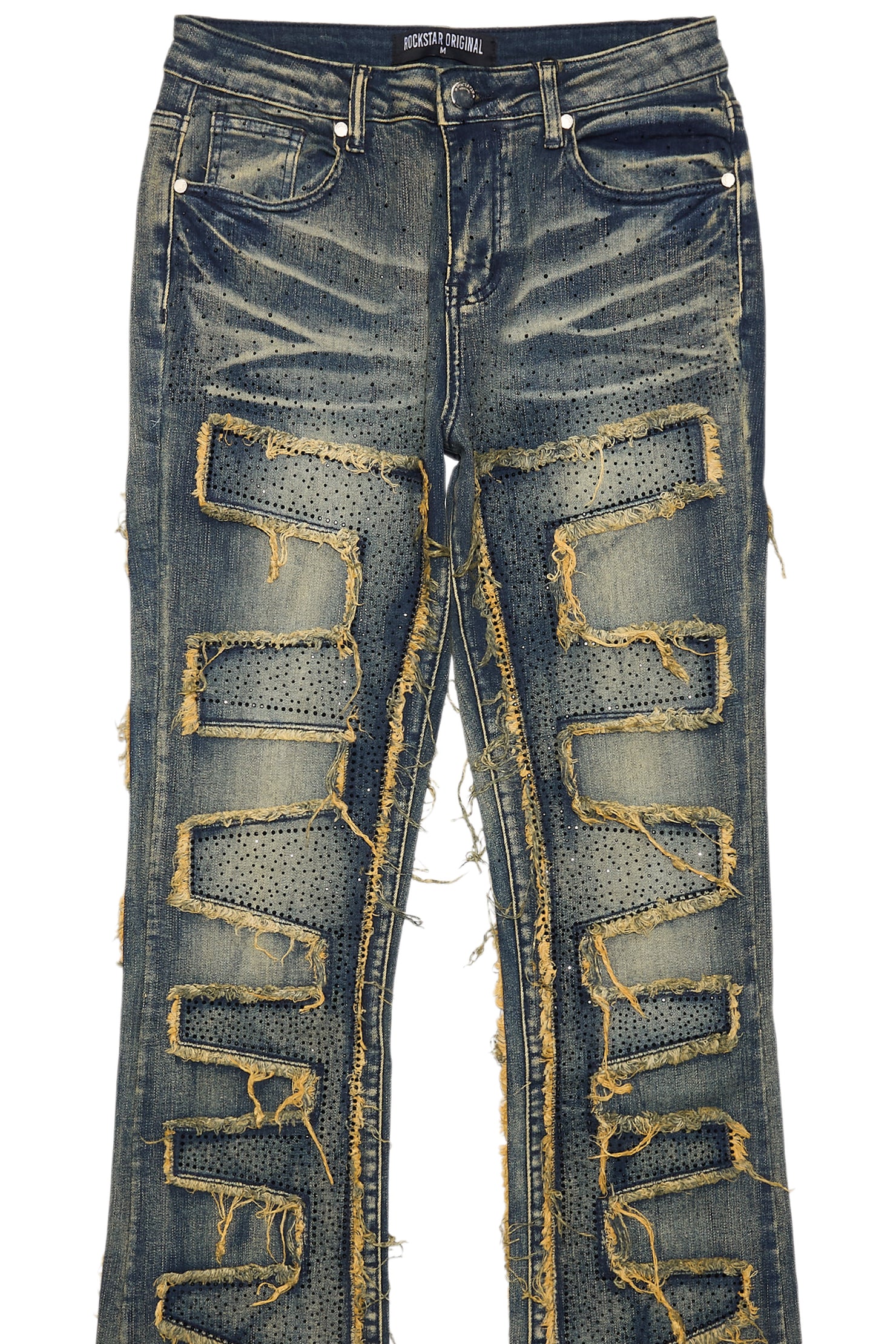 Zariyah Tinted Dark Wash Rhinestone Stacked Flare Jean