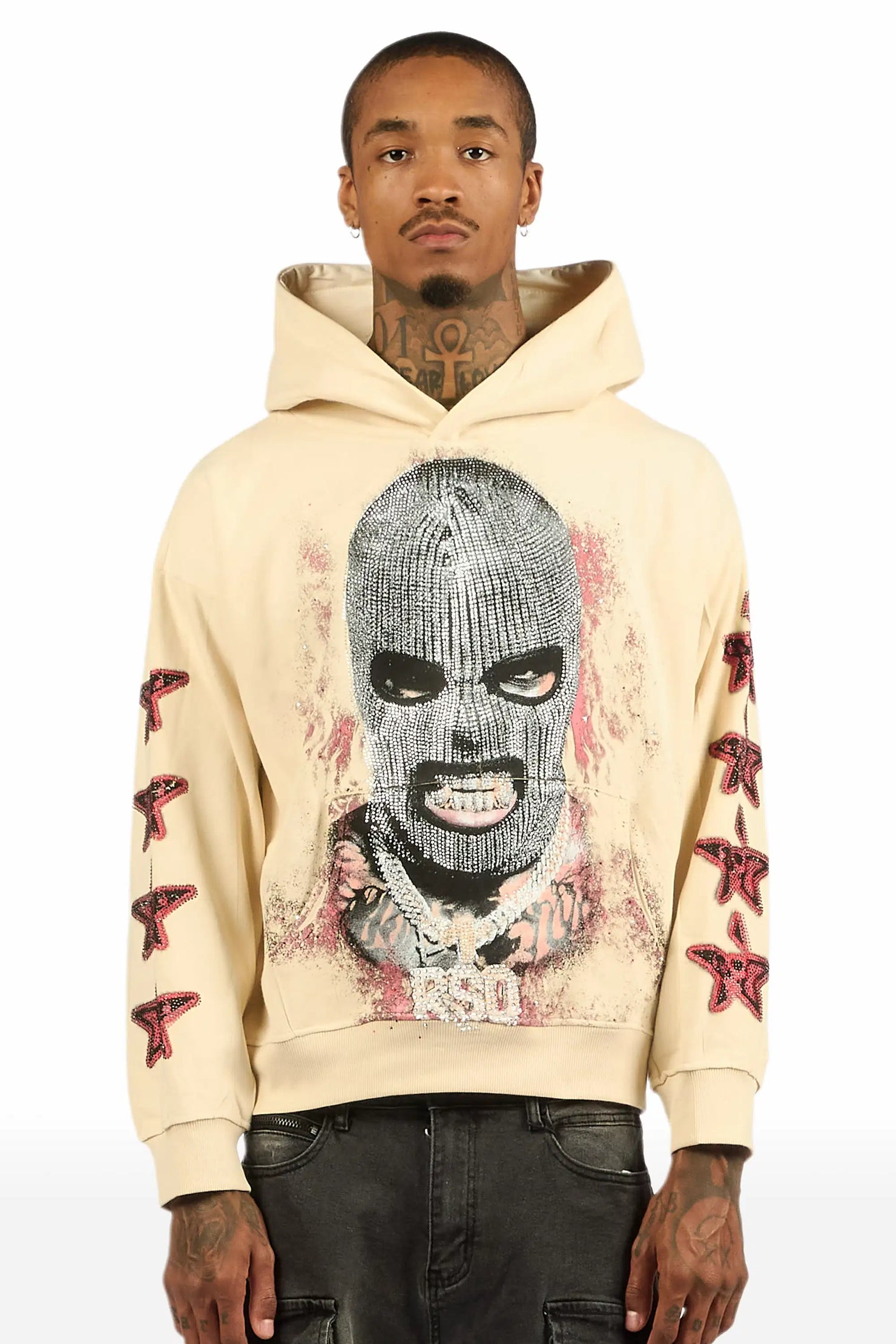 Tyvion Beige Rhinestone Oversized Hoodie