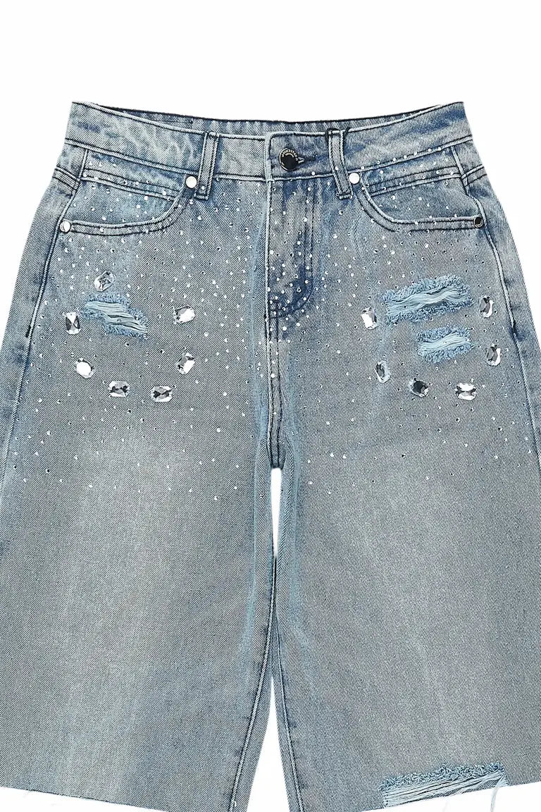 Boys Glanz Light Blue Rhinestone Denim Jort