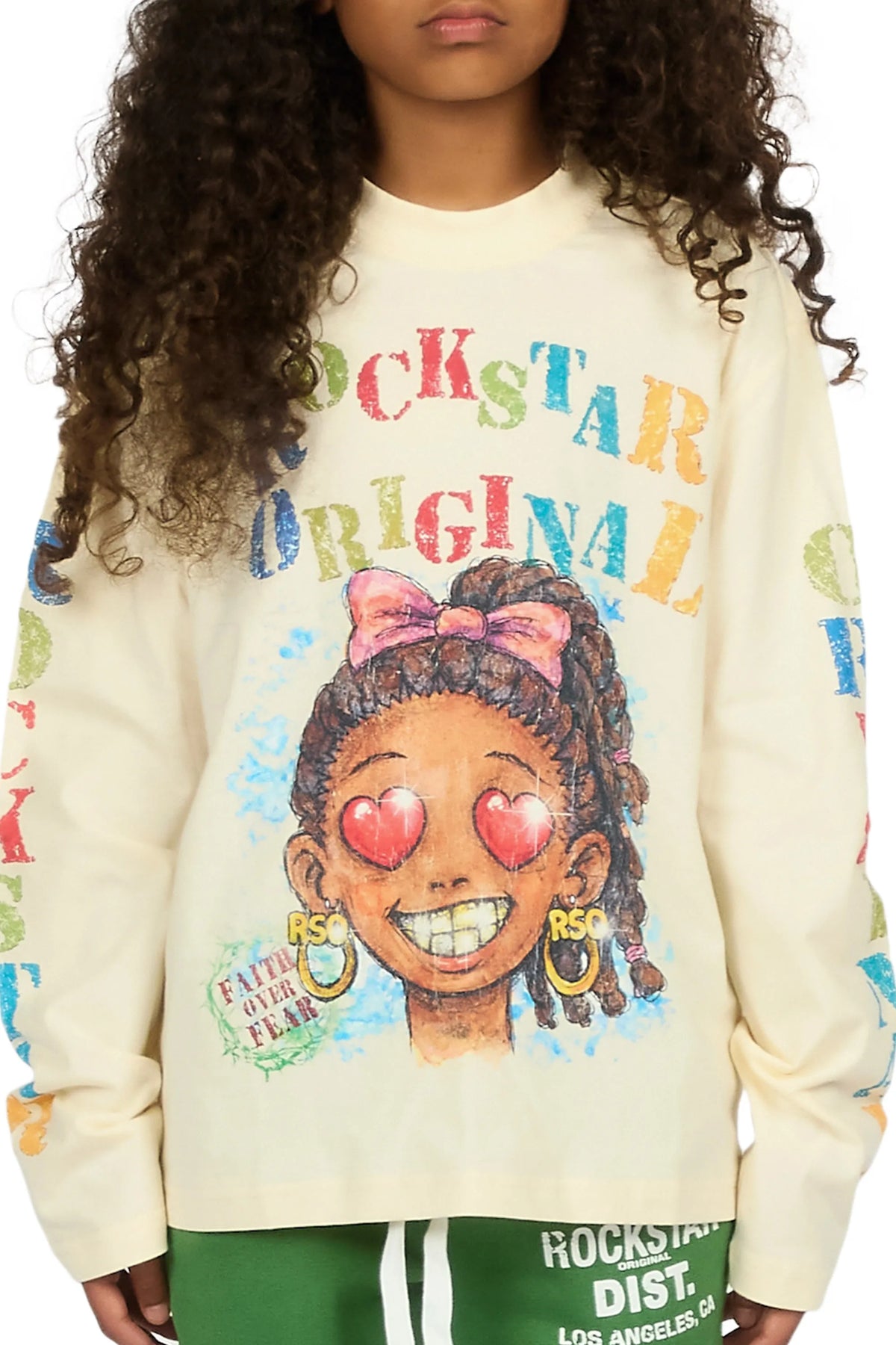 Girls Jaggy Cream Long Sleeve Graphic T-Shirt