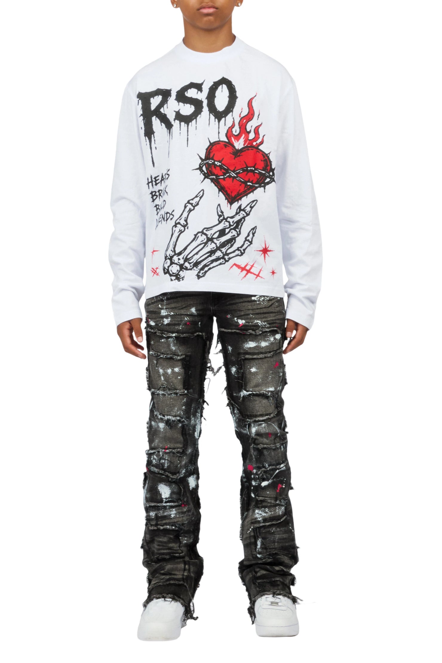 Boys Hercules White/Black Long Sleeve T-Shirt Stacked Painter Jean Set
