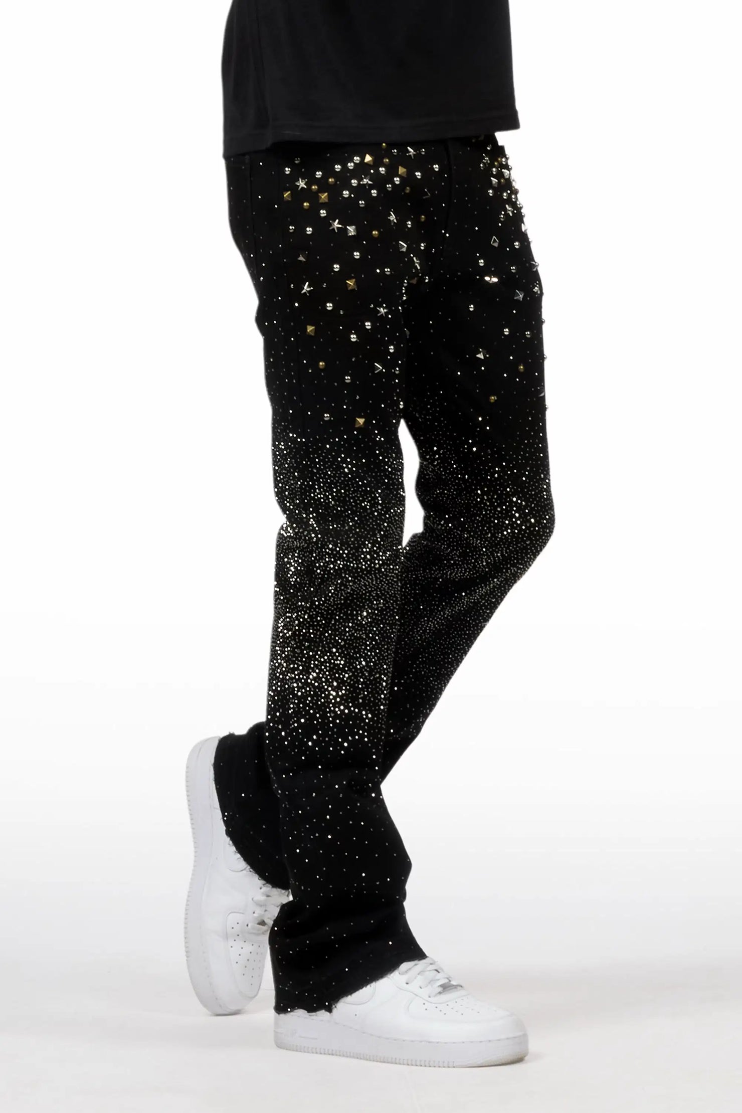 Onyx Black Stacked Flare Jean