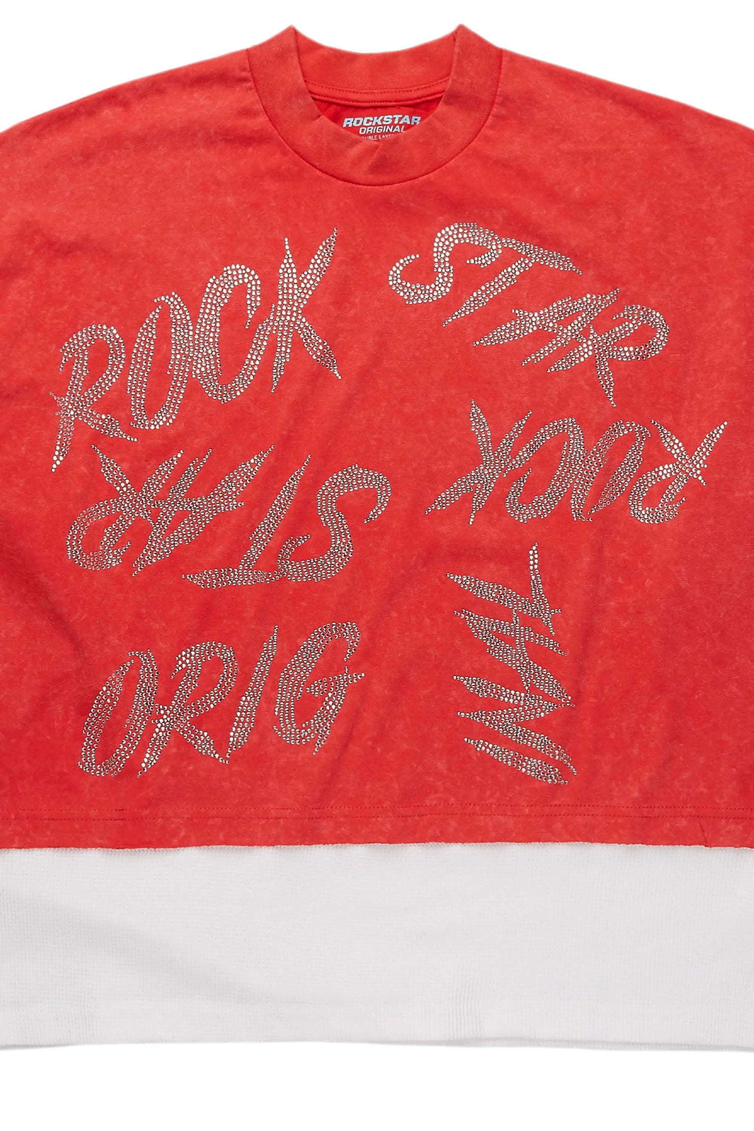 Bence Vintage Red Thermal Double Layer Boxy Crop T-Shirt