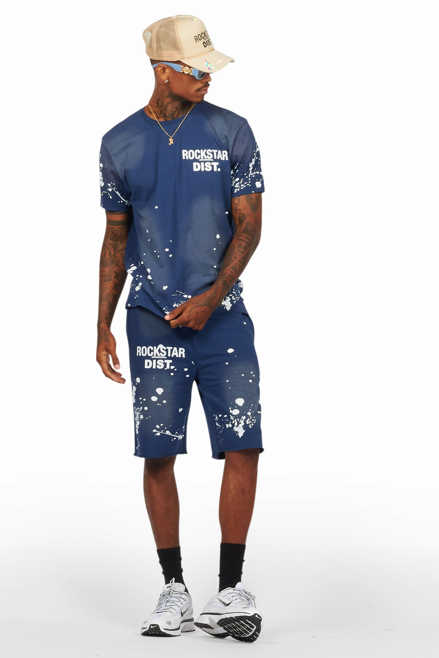 Rafix Navy Graphic T-Shirt Short Set