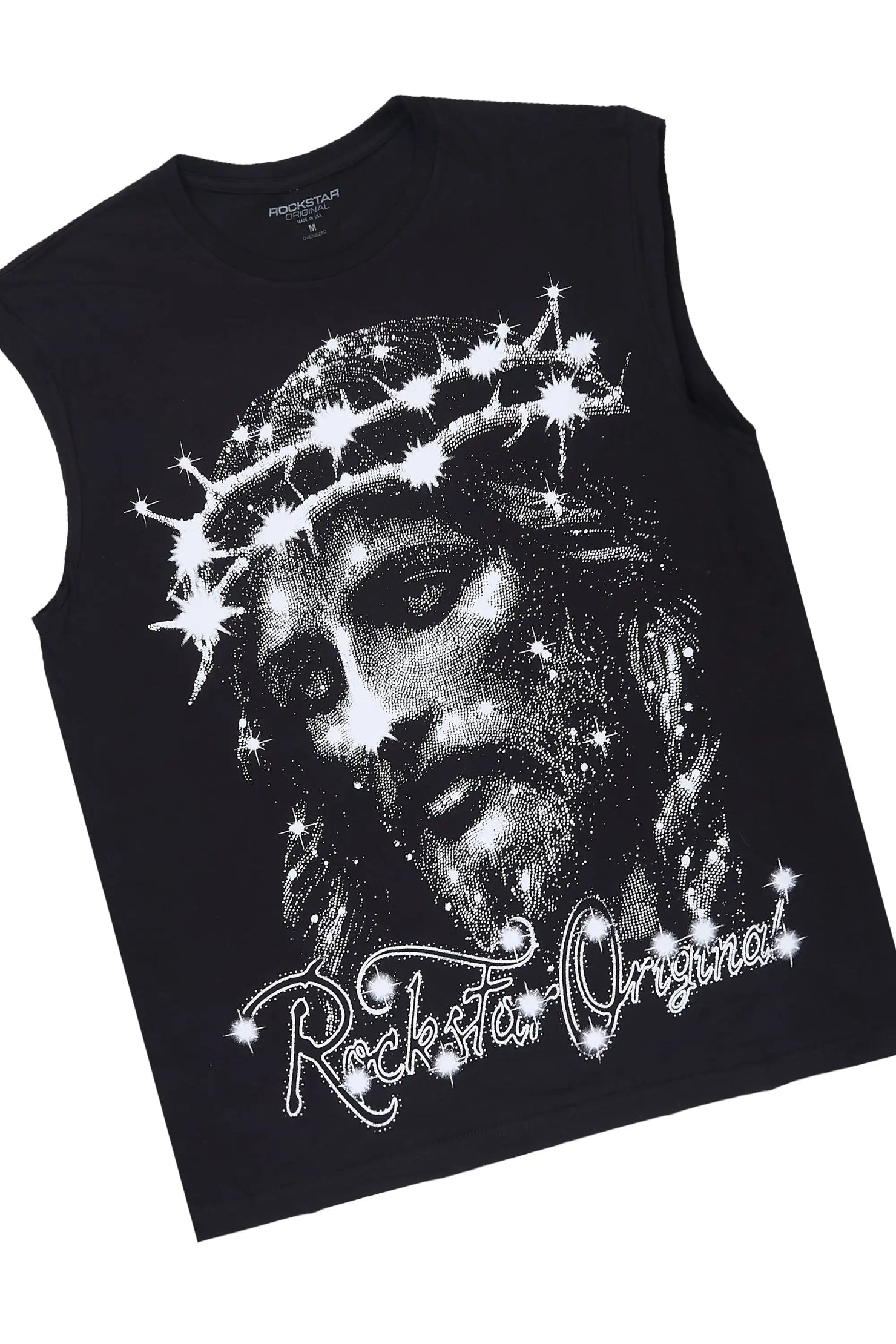 Zayir Black/Jet Black Oversized Graphic T-Shirt &  Discolite Rhinestone Denim Short Set