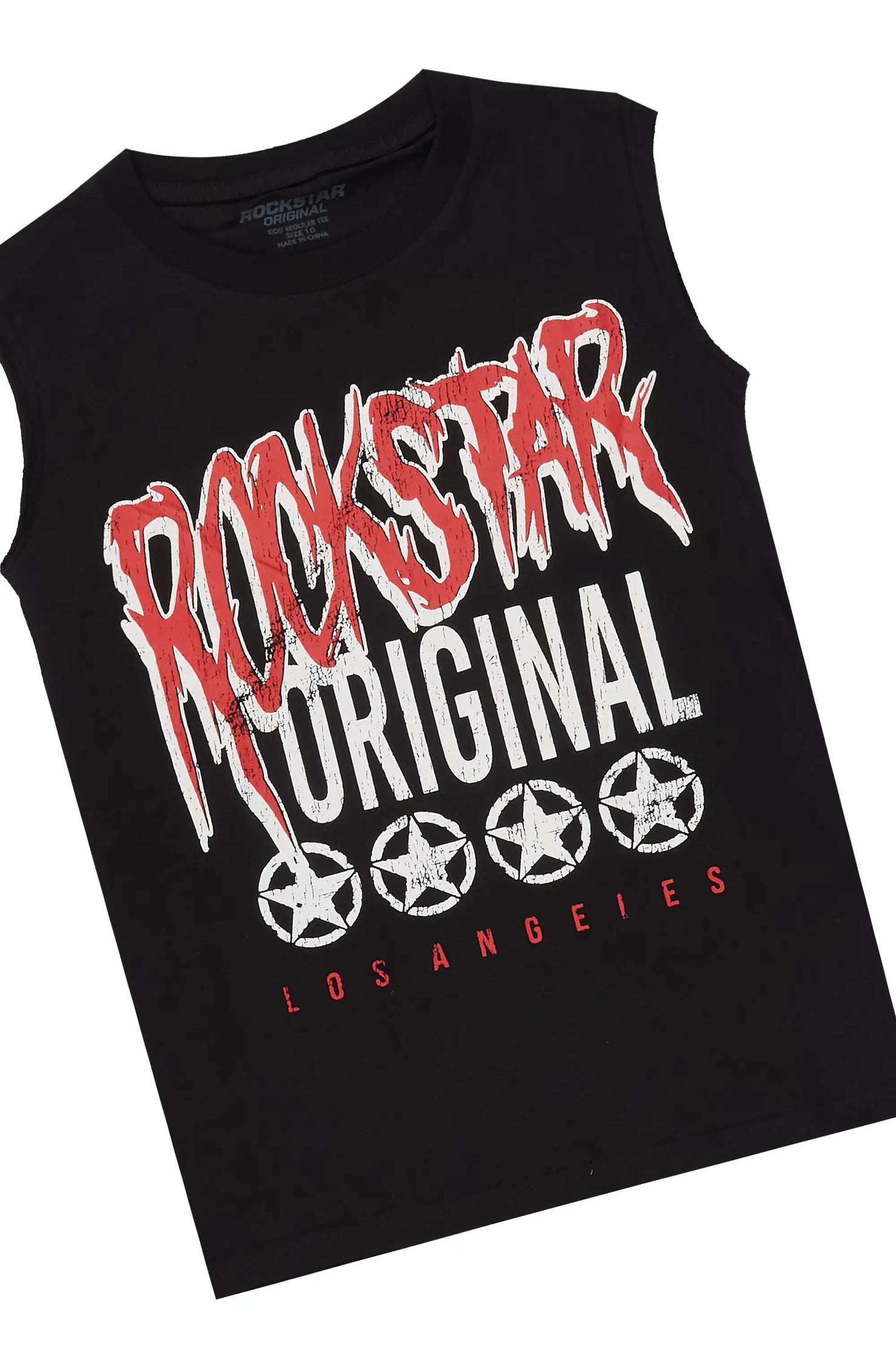 Boys Wizzurd Black Cut Off T-Shirt Stacked Pant Set