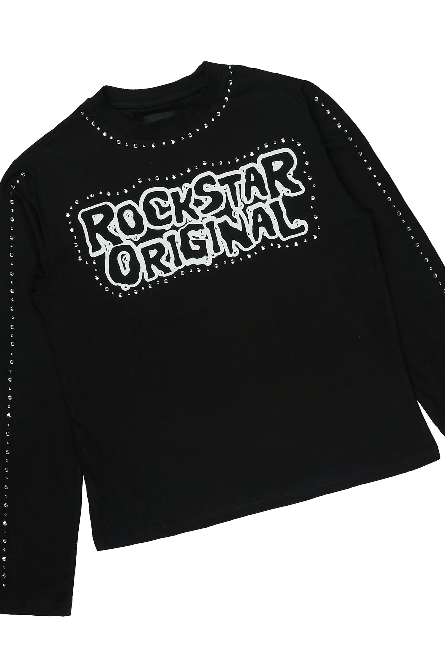 Boys Marc Black Rhinestone Long Sleeve Shirt Relaxed Track Set