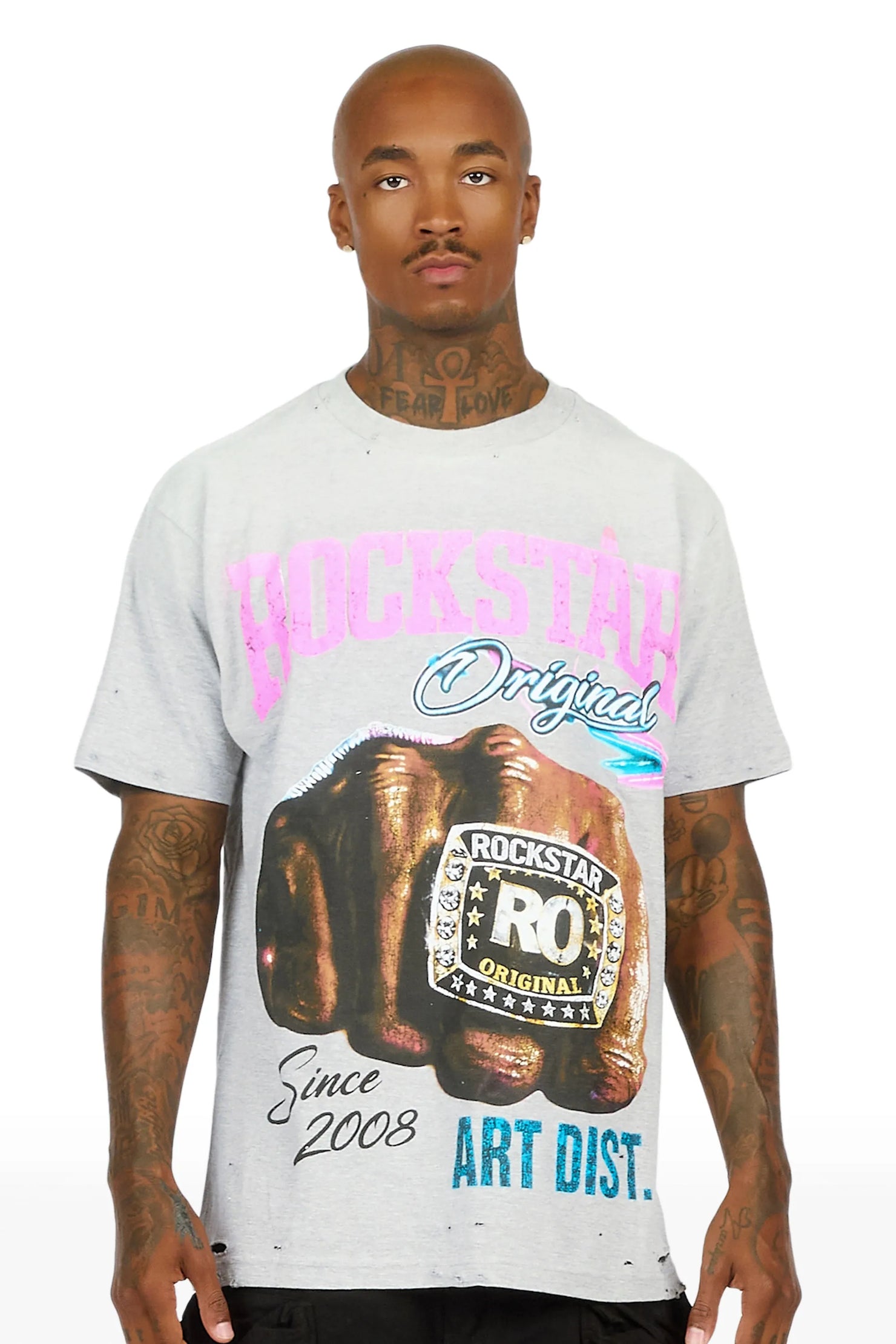 Dewayne Heather Grey Oversized Graphic T-Shirt