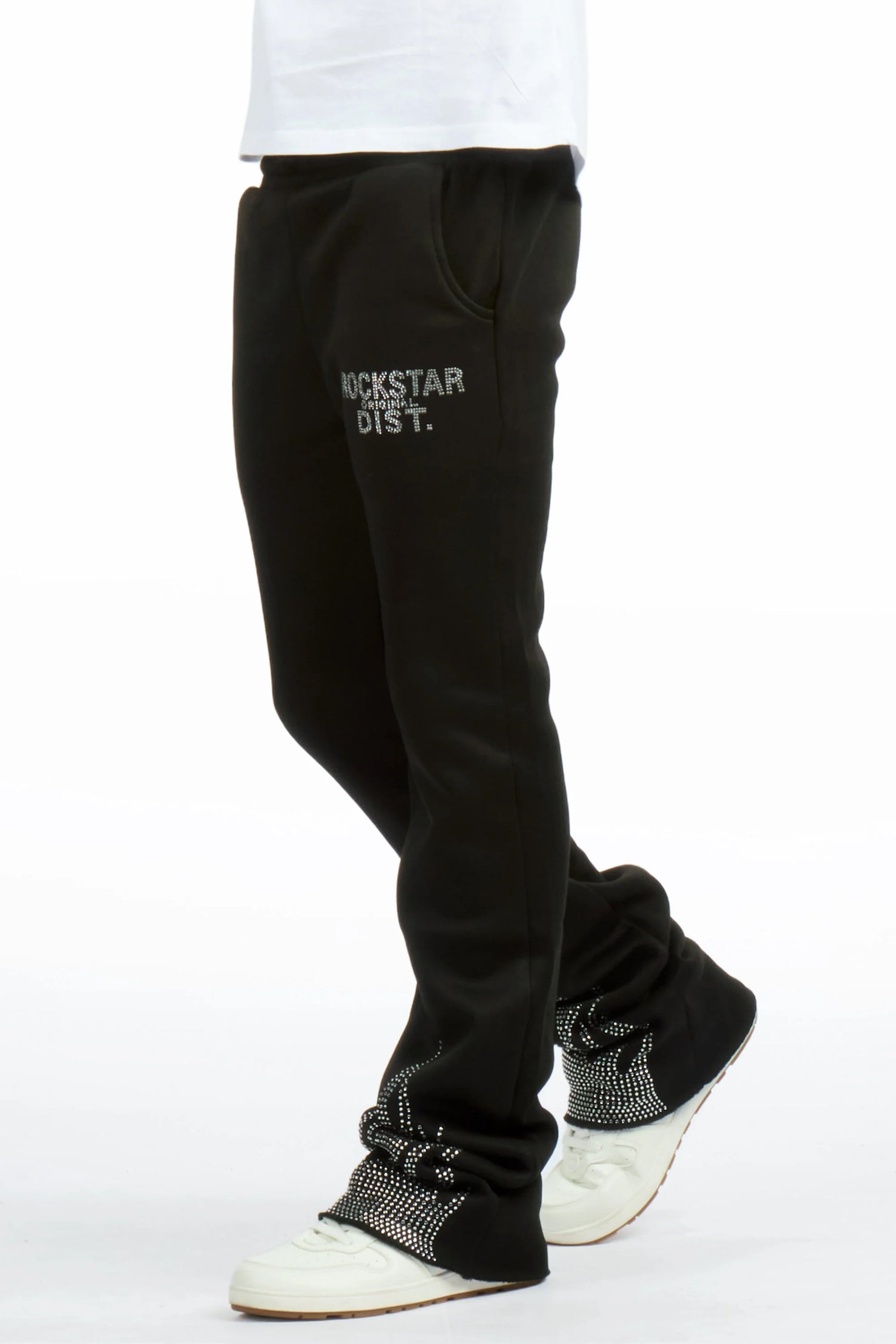 Boys Anastesio Black Rhinestone Stacked Track Pant
