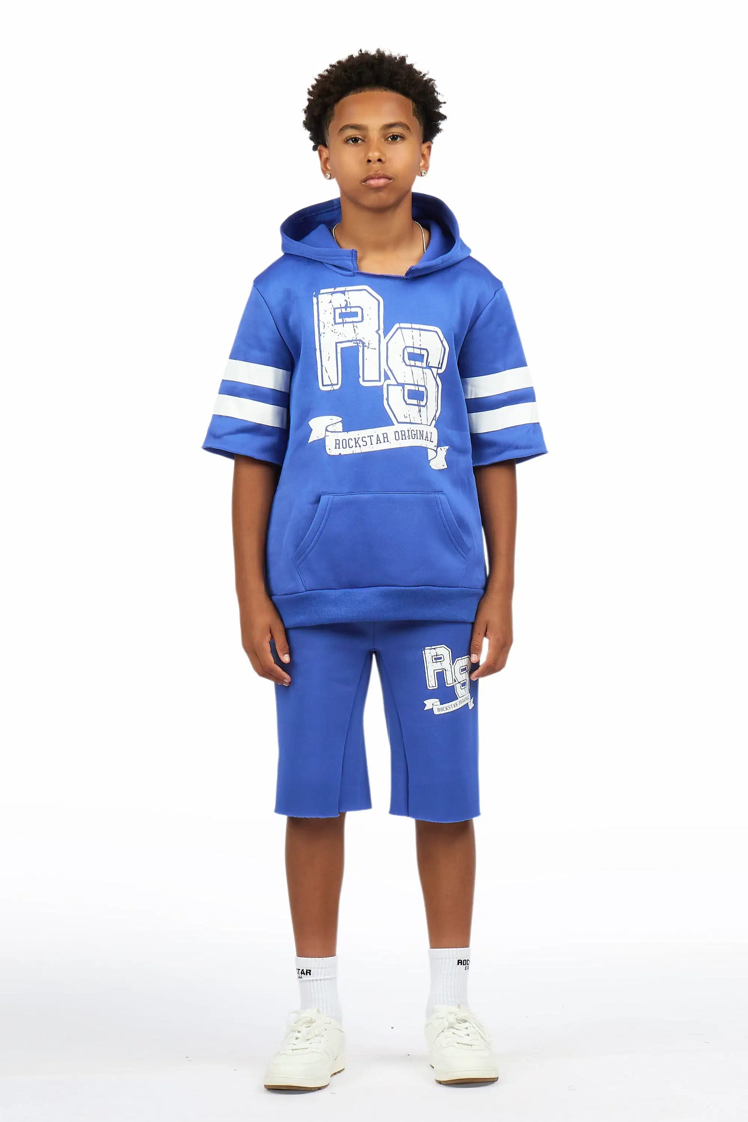 Boys Alik Royal Blue Hooded Fleece Short Set