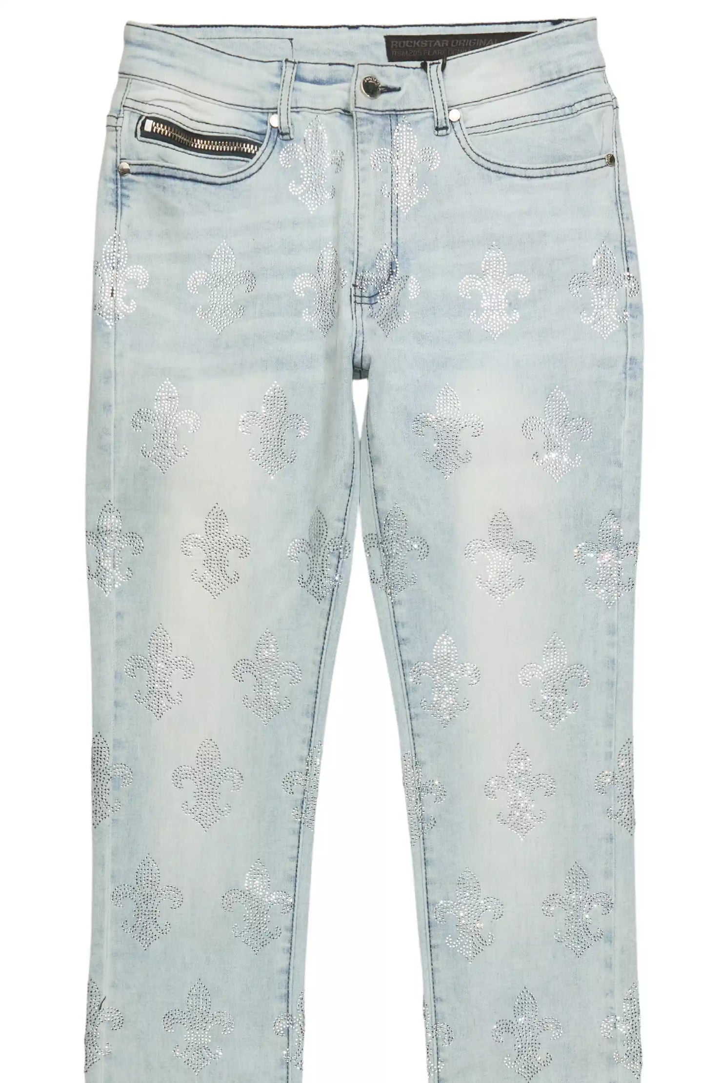 Shyne Light Blue Rhinestone Stacked Flare Jean