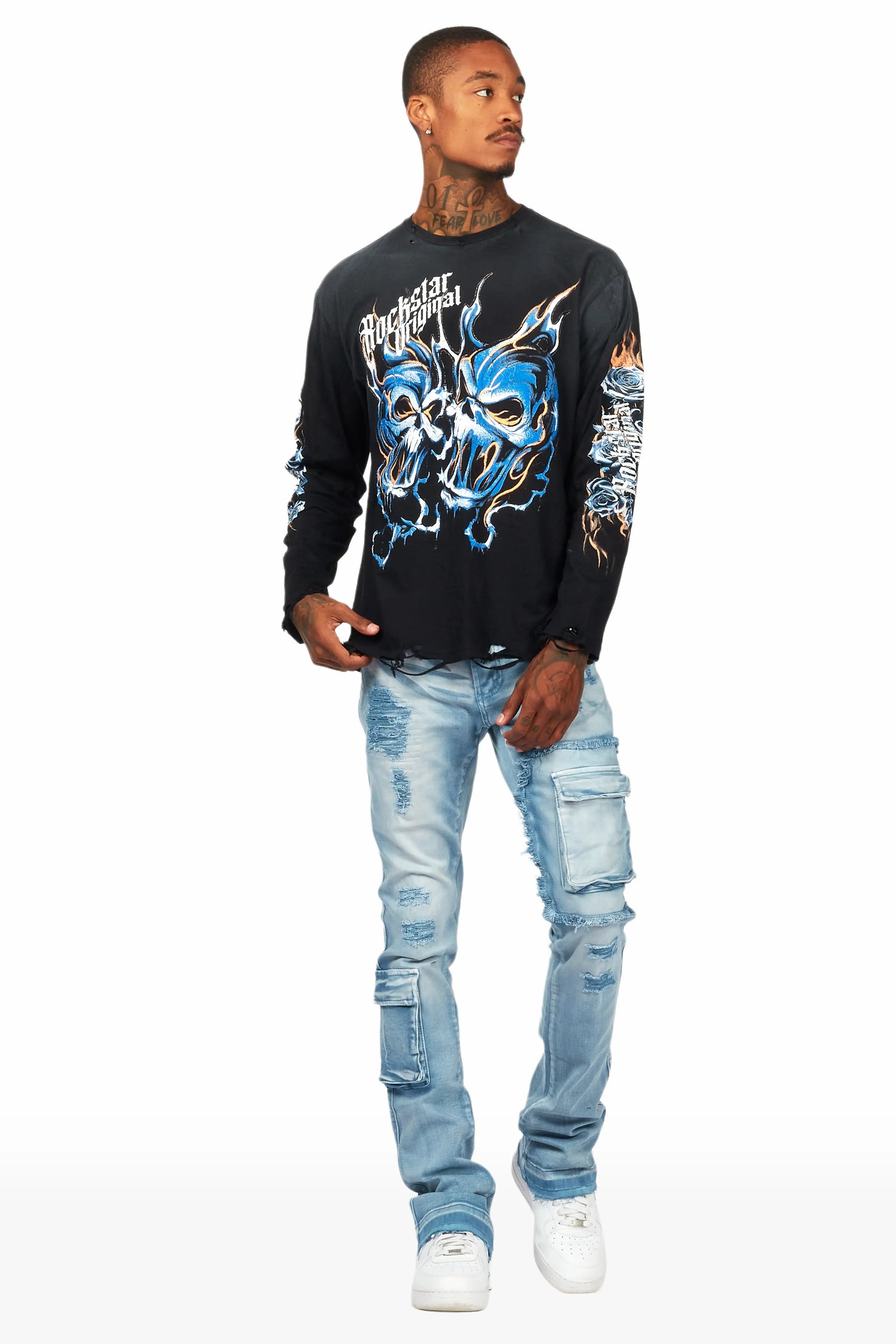 Zaxton Blue Stacked Flare Jean