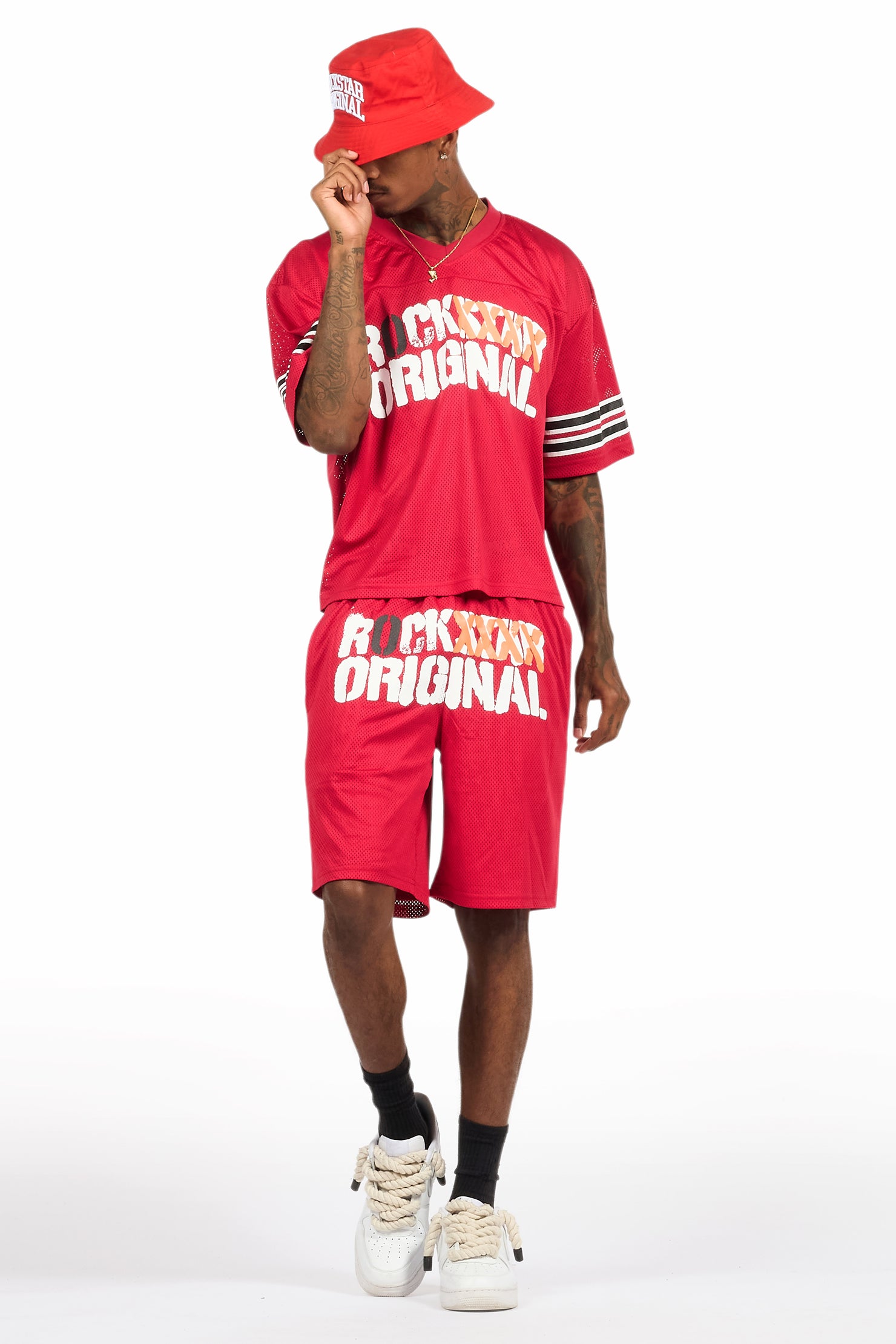 Crown Red Mesh Jersey Short Set