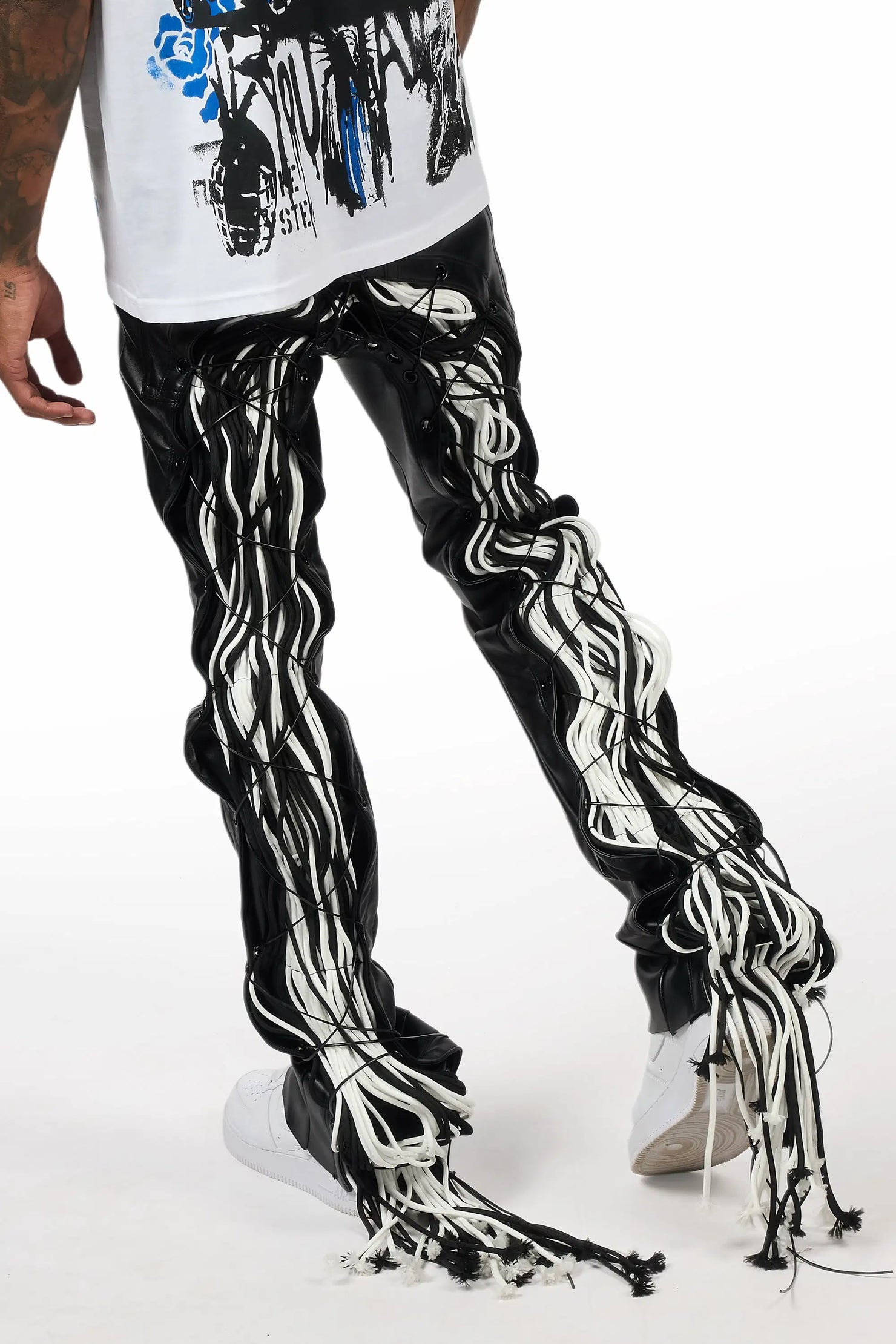 Otto Black Stacked Flare PU Pant