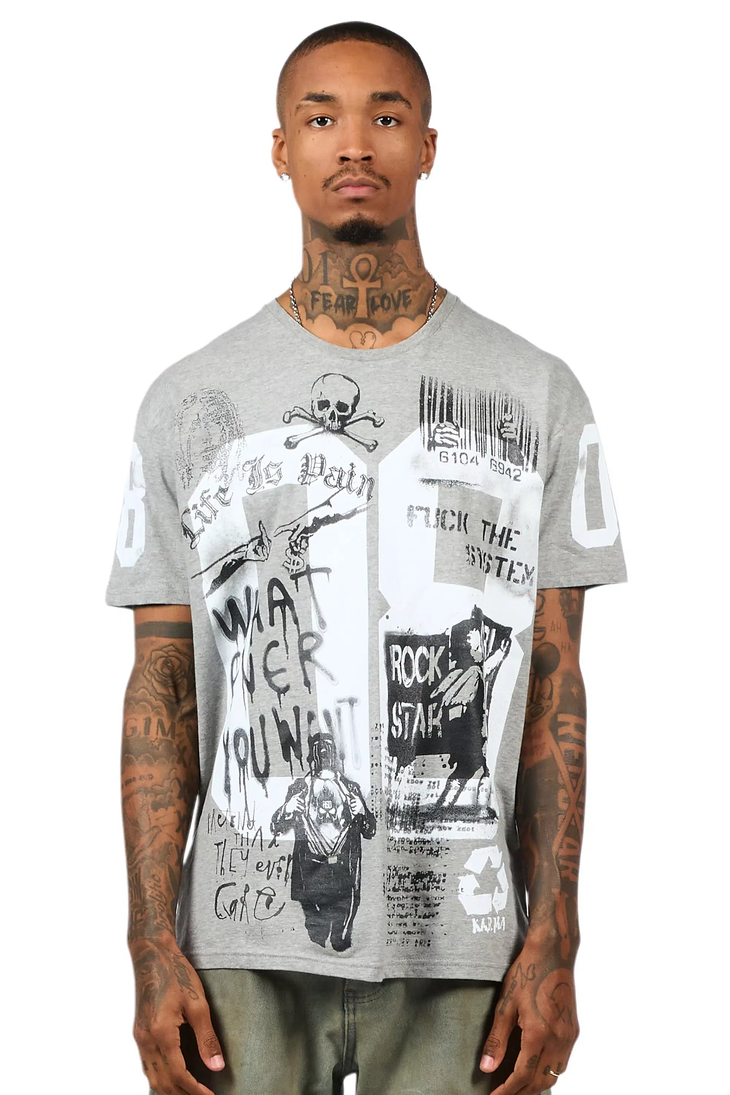 Grill 2.0 Grey/Black Oversized Graphic T-Shirt