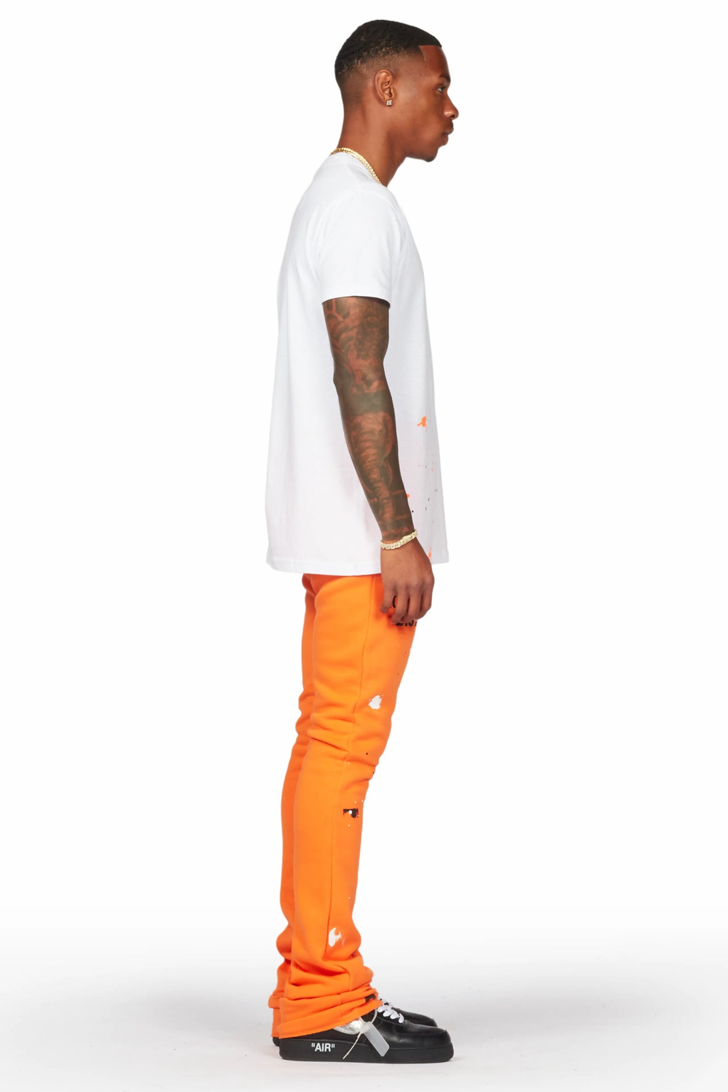 Raffer White/Orange T-Shirt/Stacked Flare Pant Set