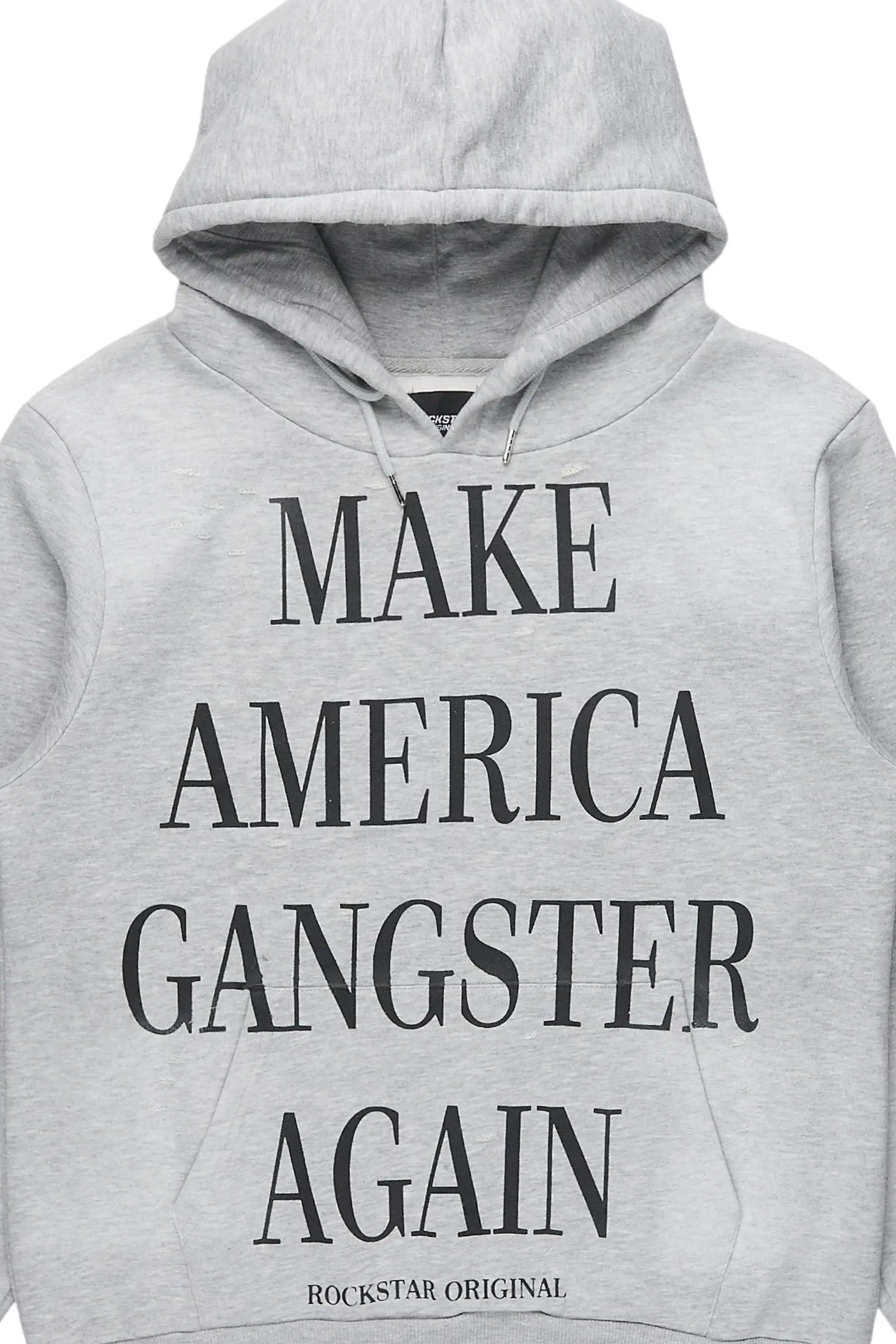 Drako Heather Grey Graphic Distressed Relaxed Hoodie