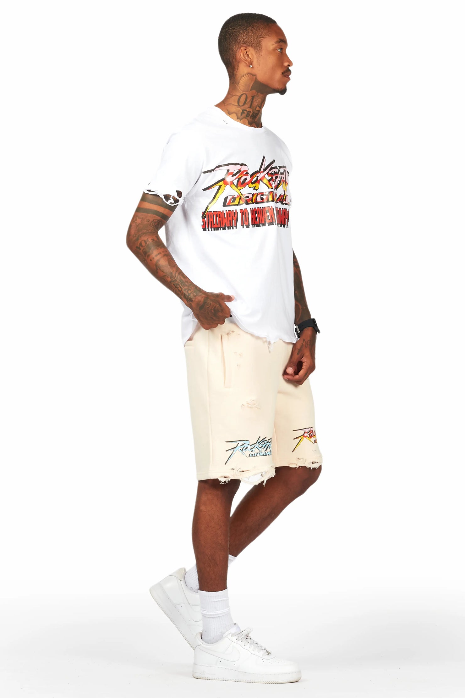 Iram White/Beige T-Shirt Short Set