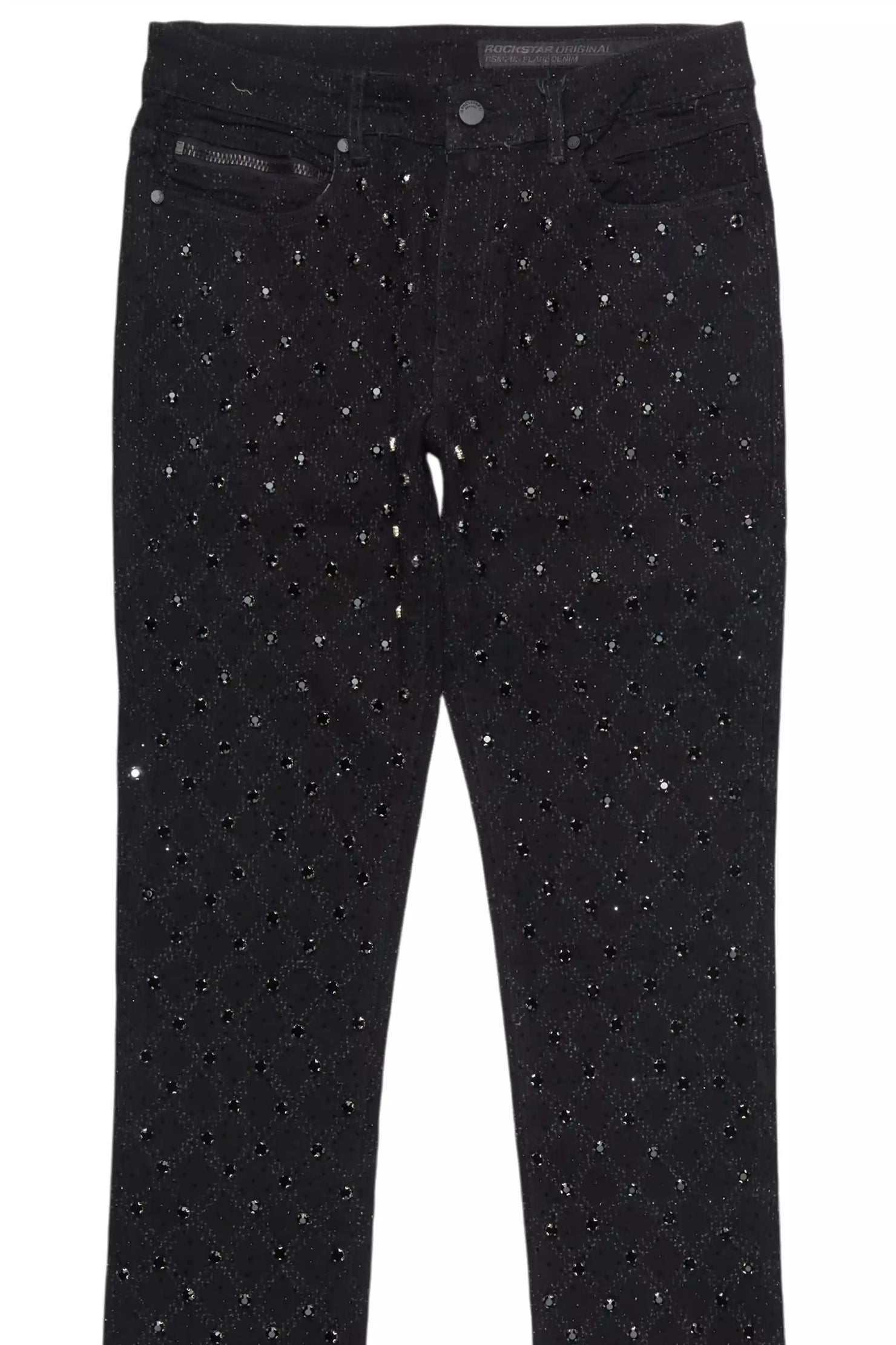 Glit Jet Black Rhinestone Stacked Flare Jean