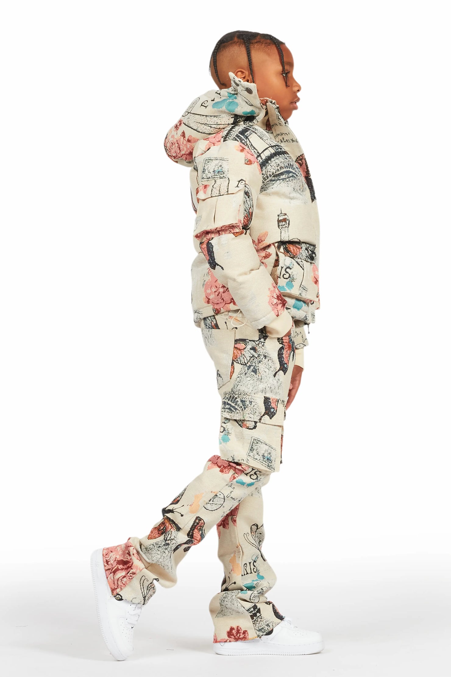 Boys Lamont Beige Multi Tapestry Stacked Flare Jean