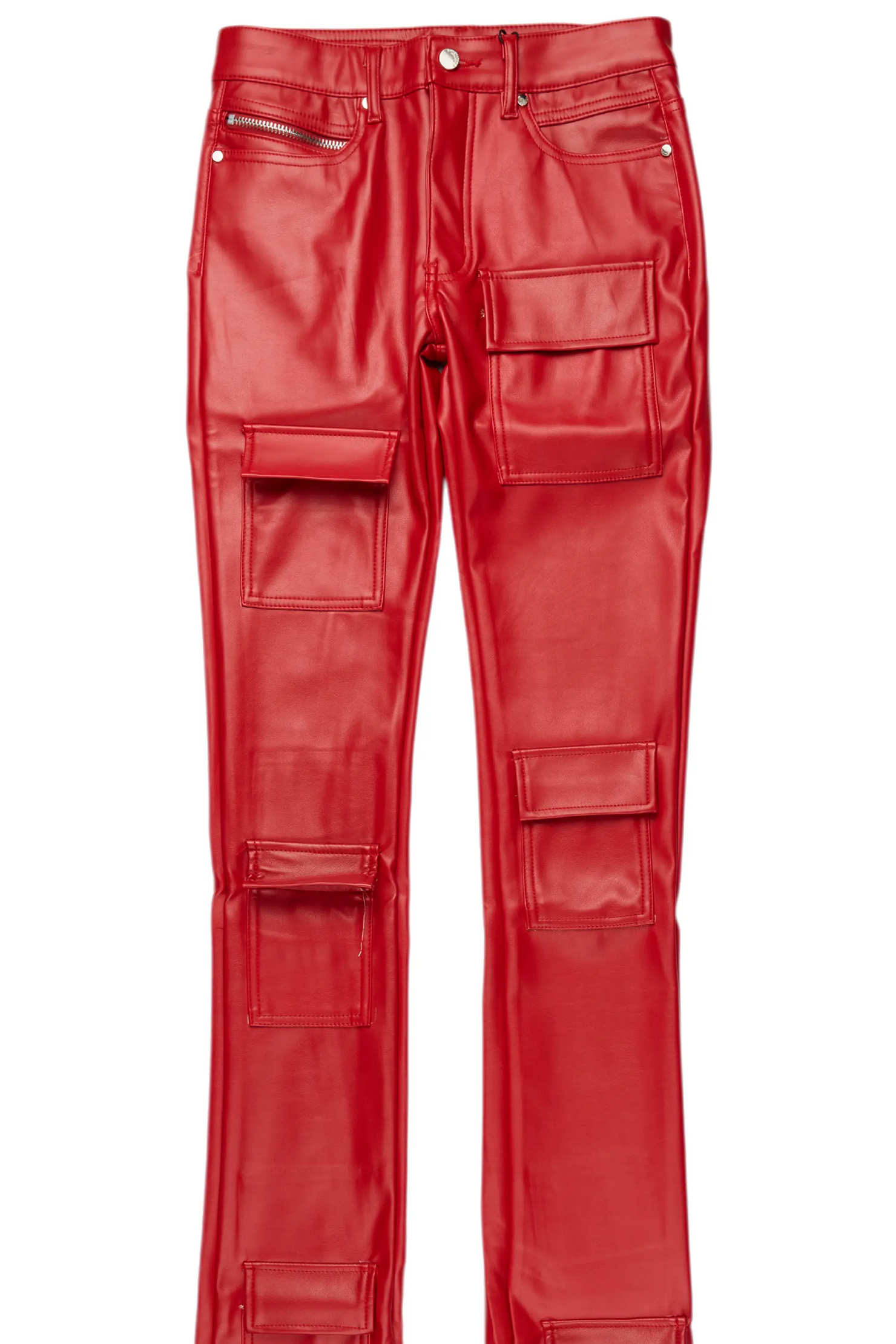 Petrus Red PU Stacked Flare Leather Jean