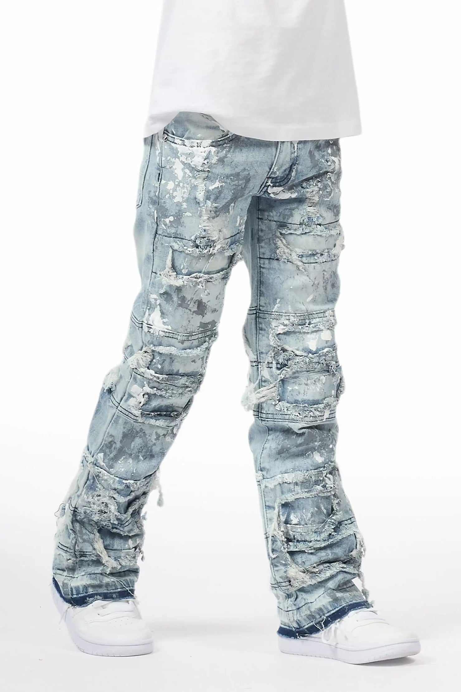 Boys Meille Blue/White Stacked Painter Flare Jean