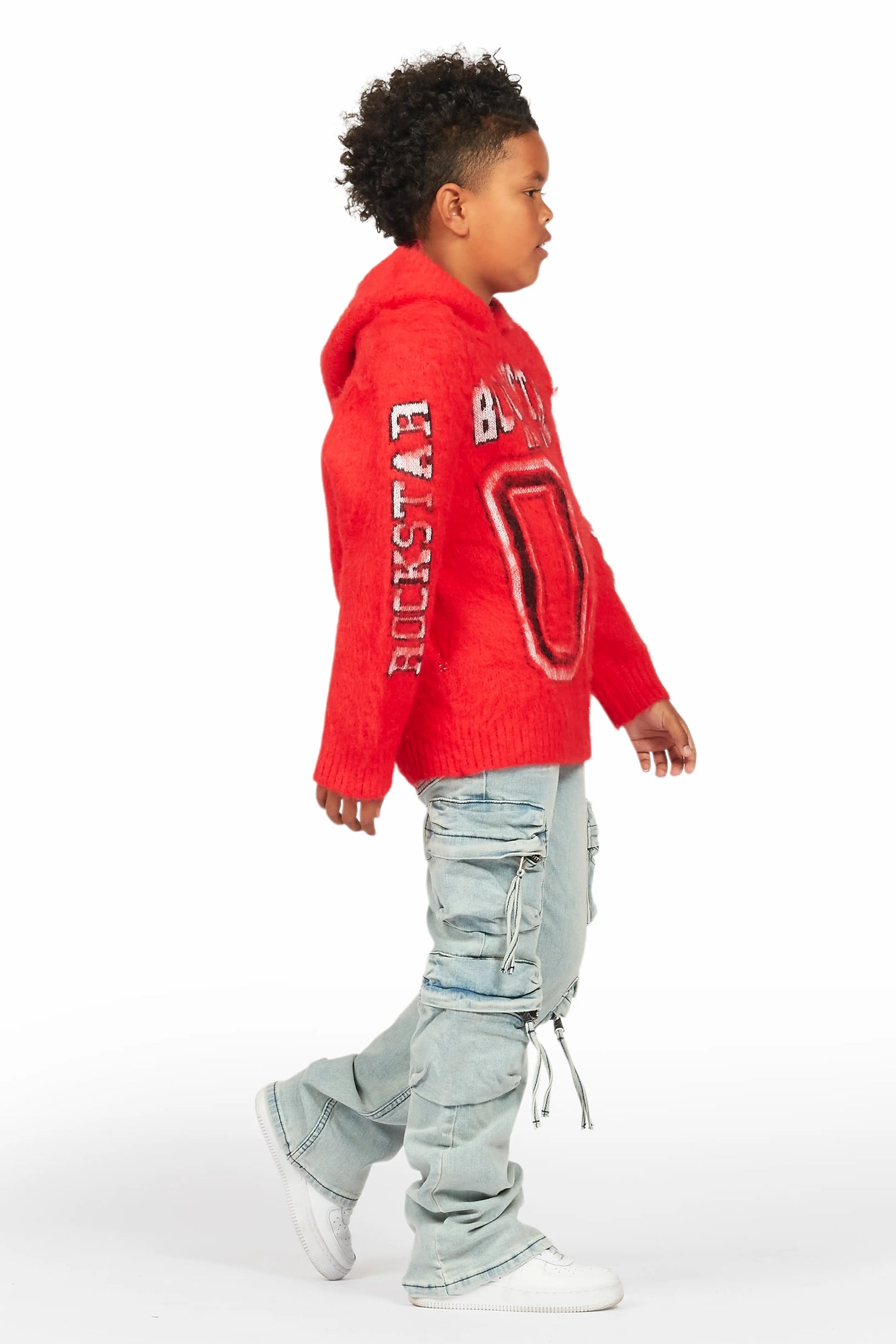 Boys Fields Red Mohair Hoodie/Baggy Cargo Jean Set
