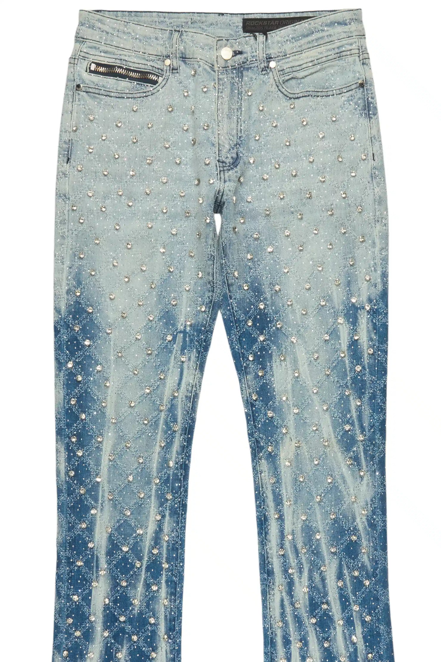 Glit Blue Rhinestone Stacked Flare Jean