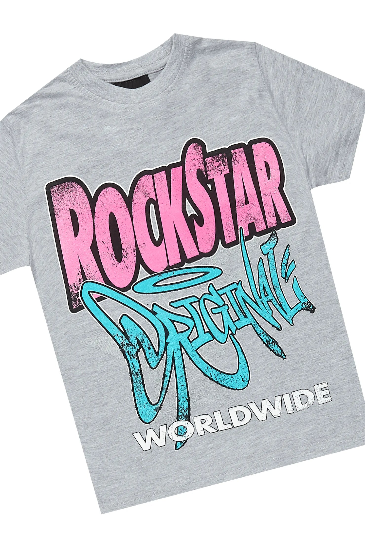 Girls Kaite Blue/Grey T-Shirt/Stacked Flare Jean Set